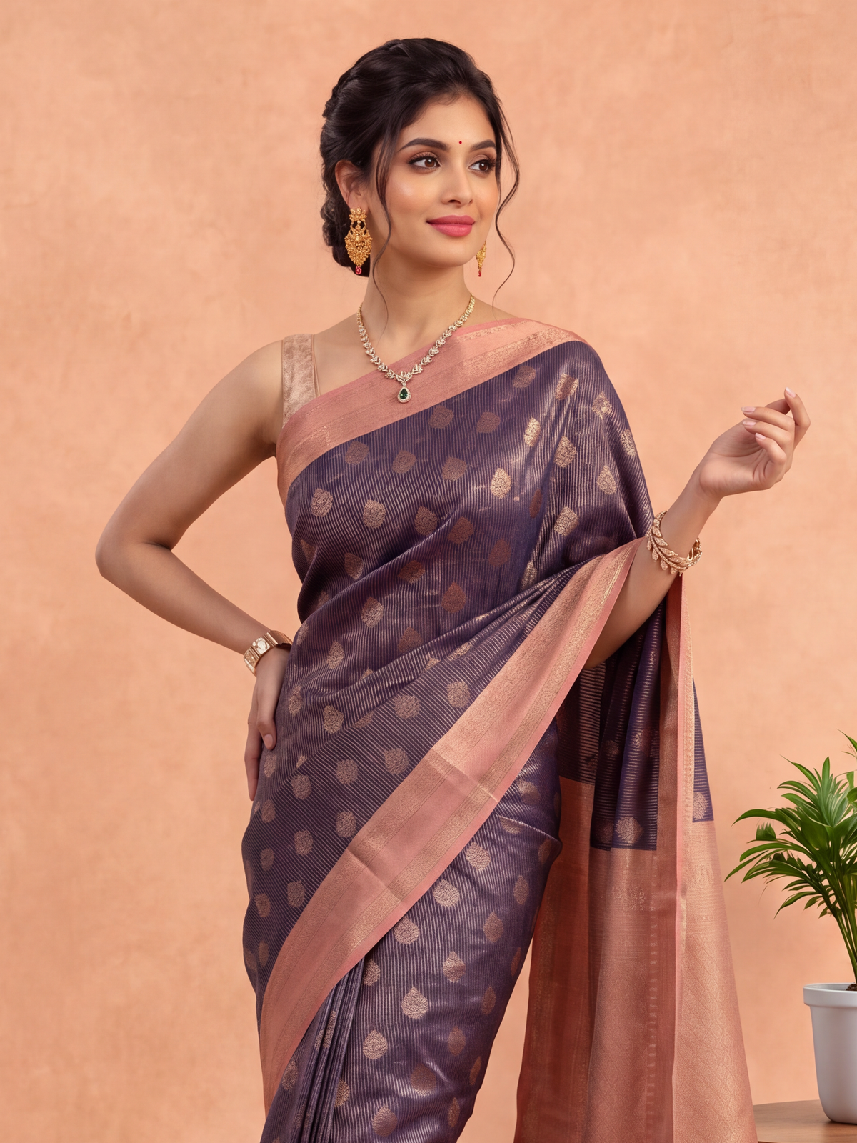 Women Art Silk Purple with Peach Saree ASS159