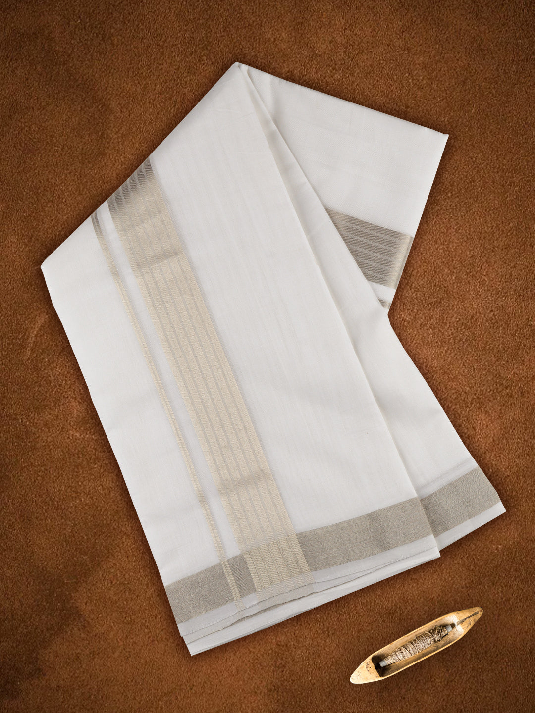 Men Premium Handloom Dhoti Silver Jari Border HLM26