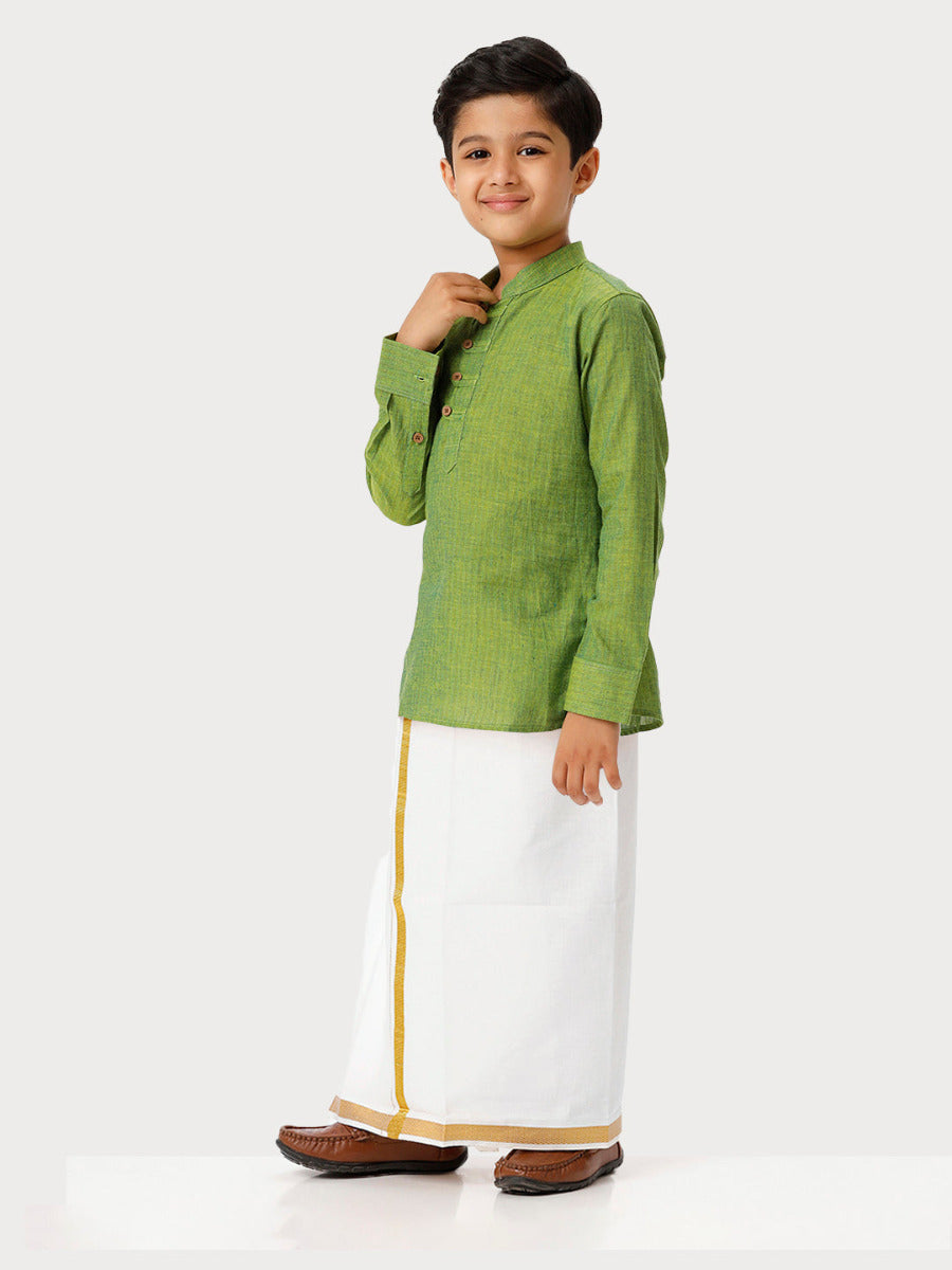 Boys Breeze Cotton Full Sleeves Yellowish Green Kurta with Dhoti Combo-Side view