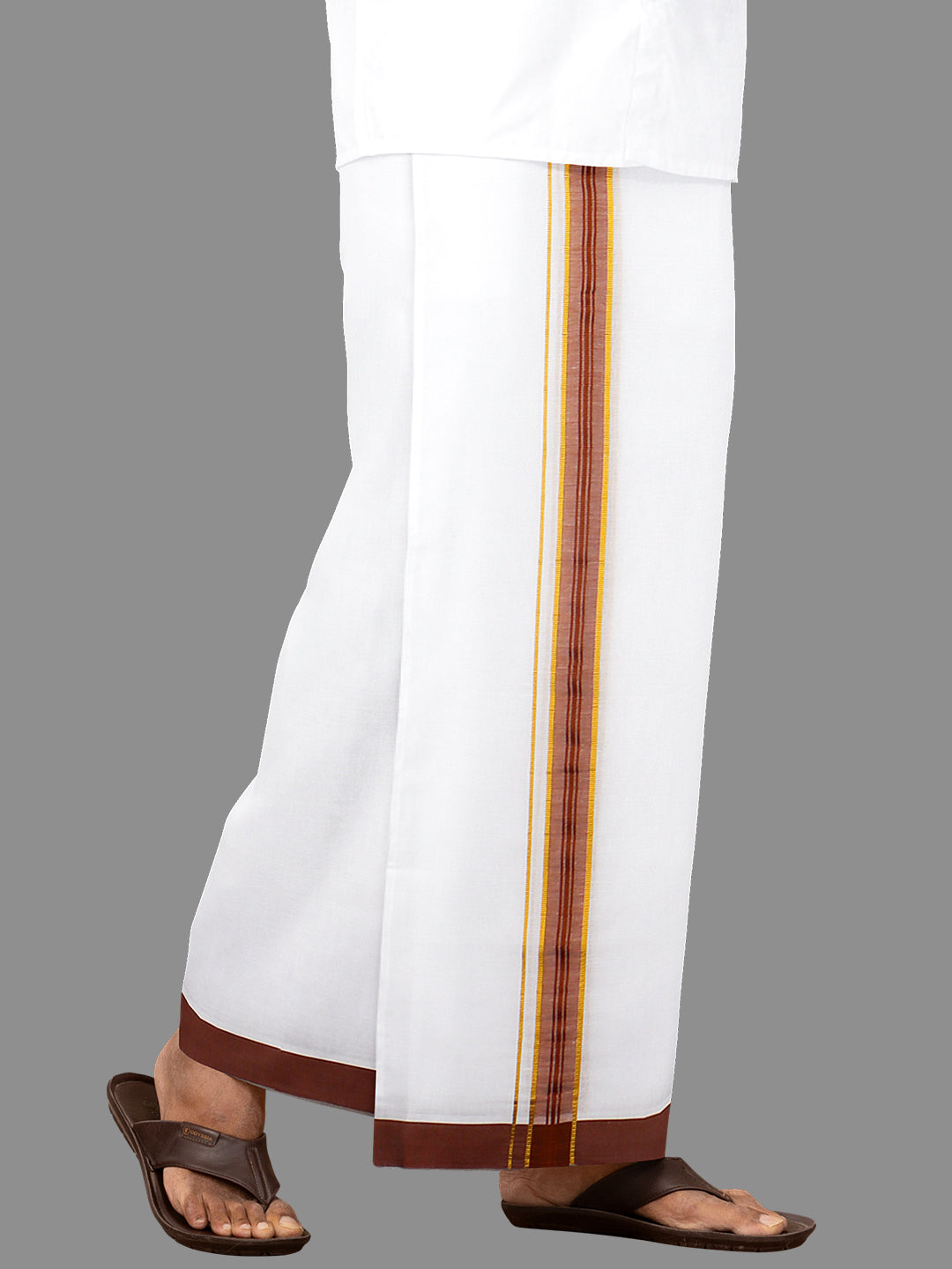 Men Brown Fancy Jari Border Double Dhoti King Fashion