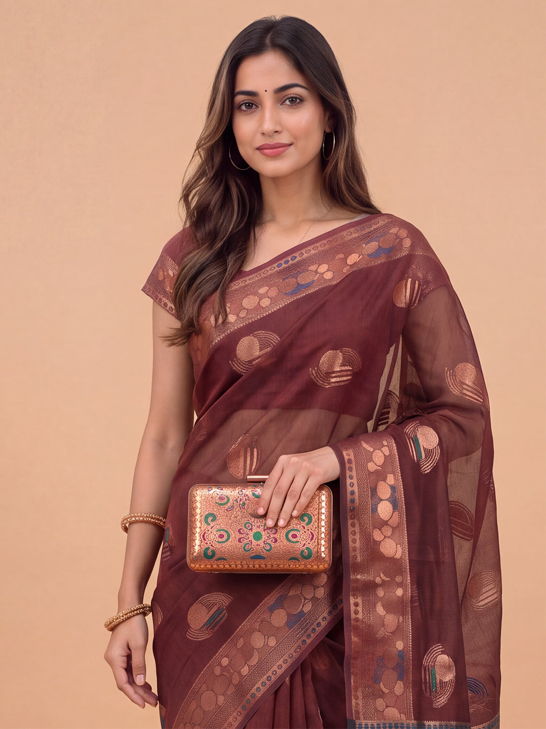 Women Spun Poly Maroon Printed Saree SP17