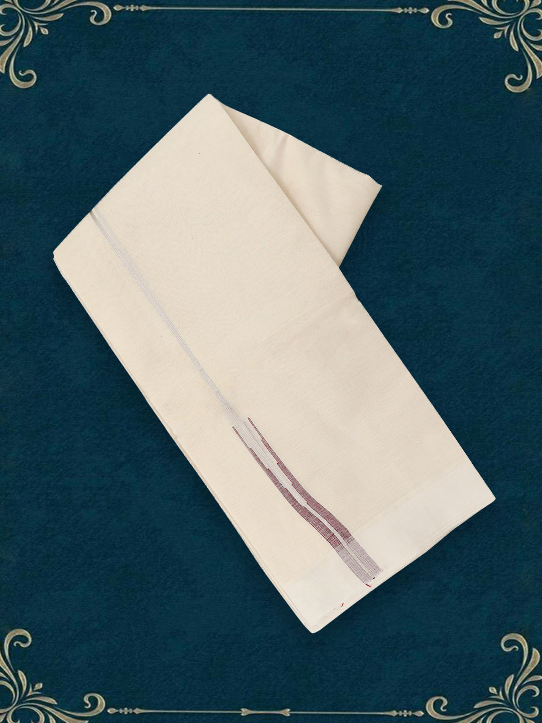 Men Premium Cotton Double Layer Cream Dhoti with Fancy Jari Border VSC01