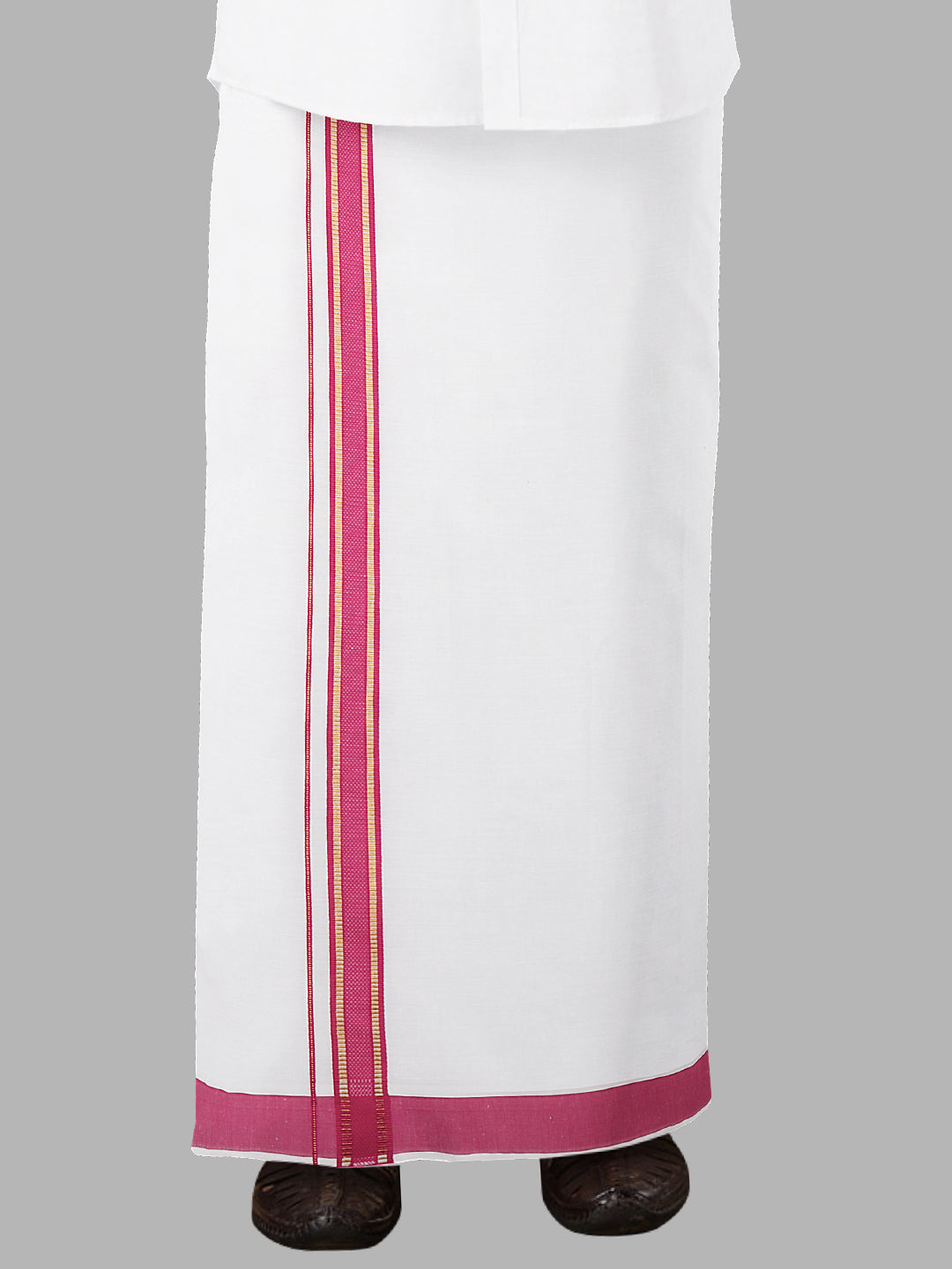 Men Pink Adjustable Pocket Dhoti with Fancy Border GACJ23