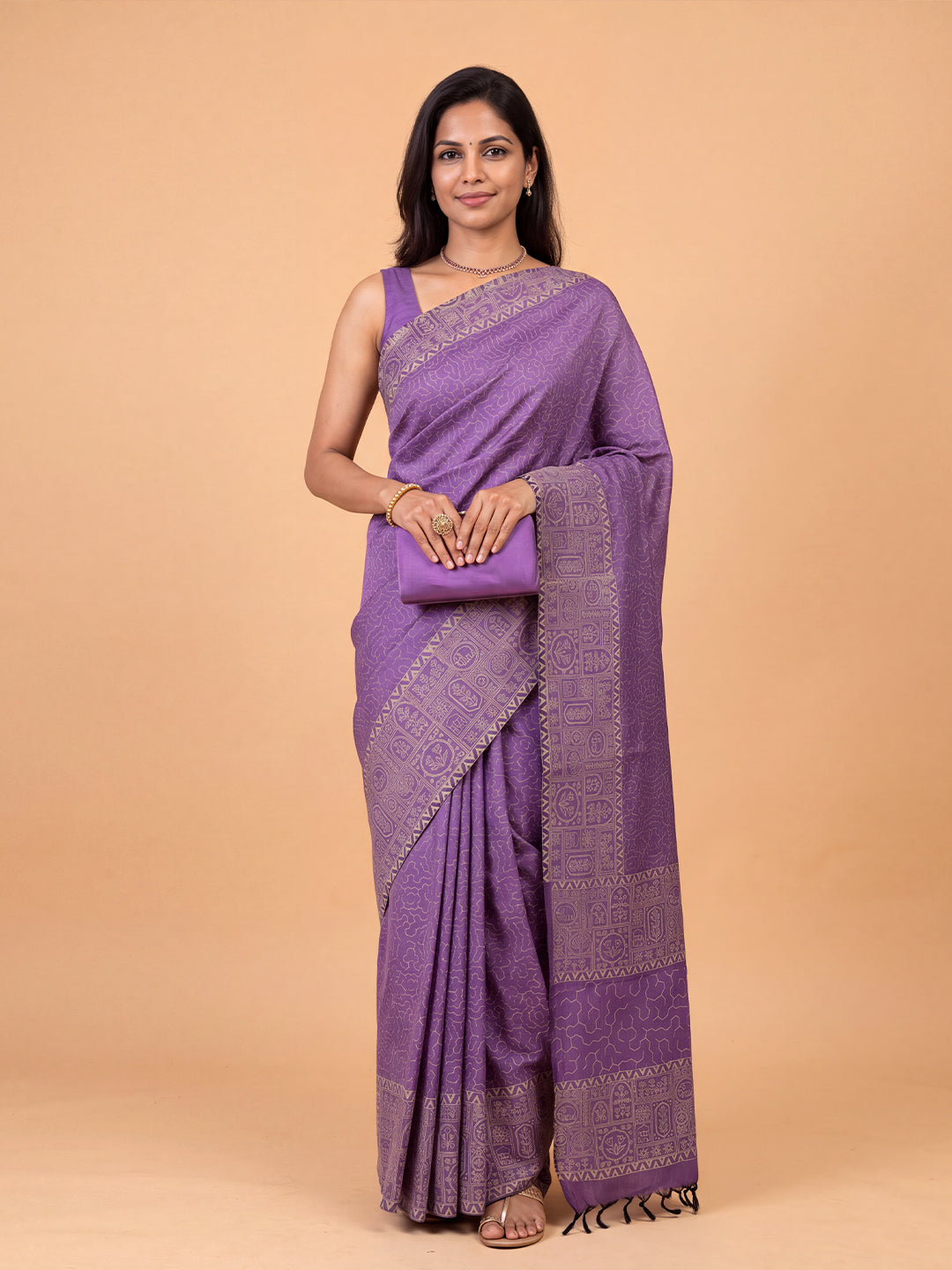 Women Pure Cotton Purple Printed Saree PCS285
