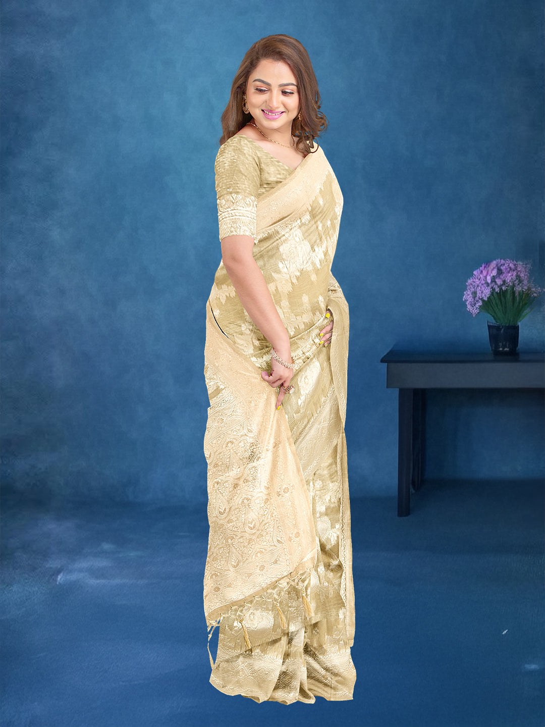 Couple Combo Shirt & Dhoti Set with Saree Gold GD13