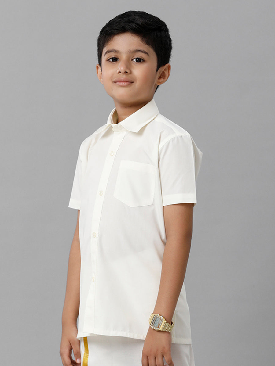 Boy Cream Half Sleeves Shirt -Side view