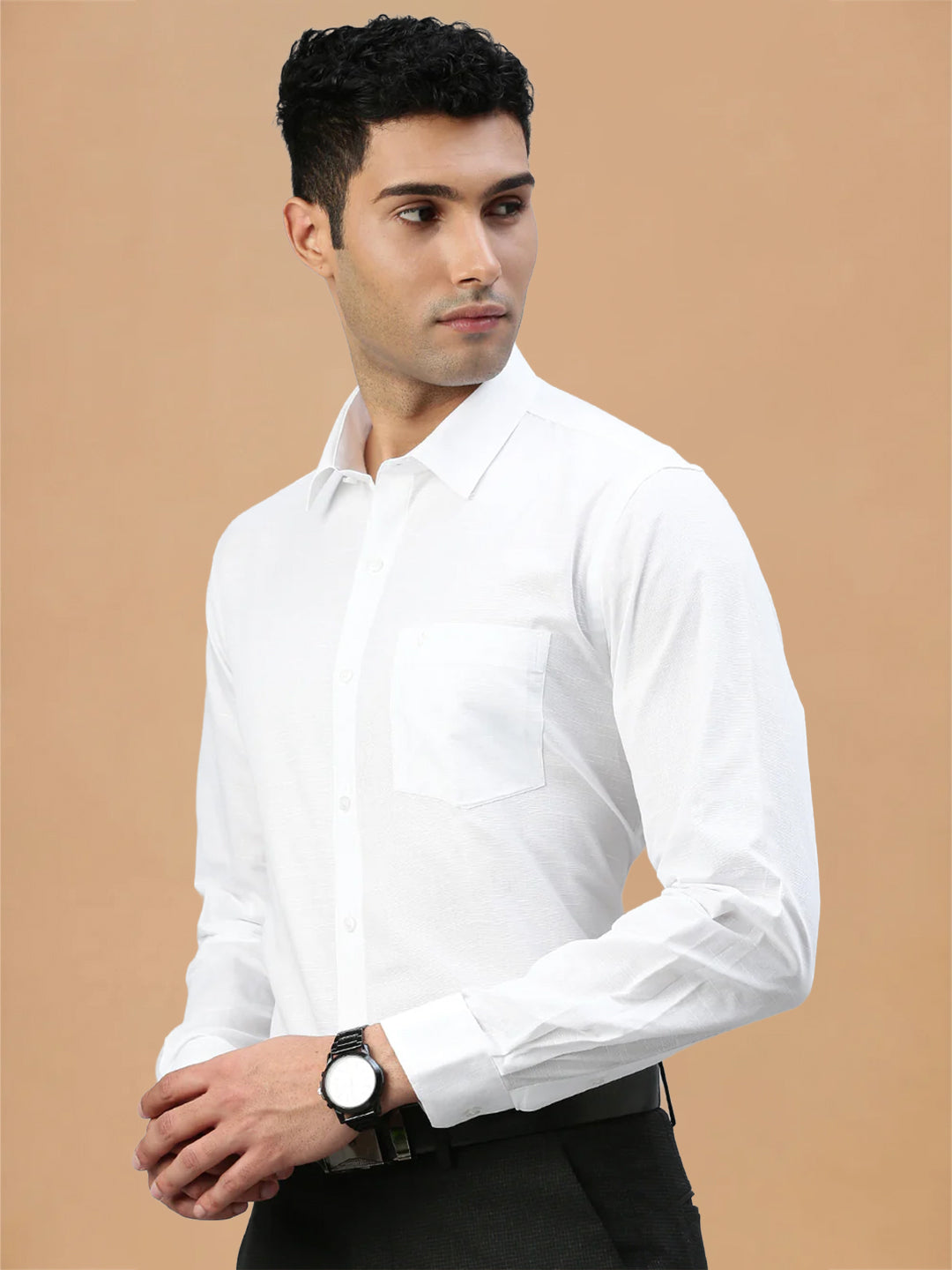 Self Design Twill Cotton White Shirt – Celebrity White
