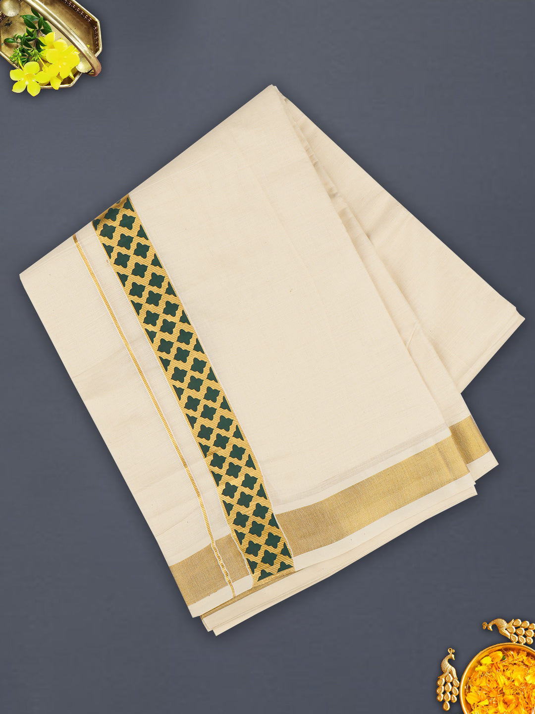 Men Kora Double Dhoti Pazhassi Royal Green