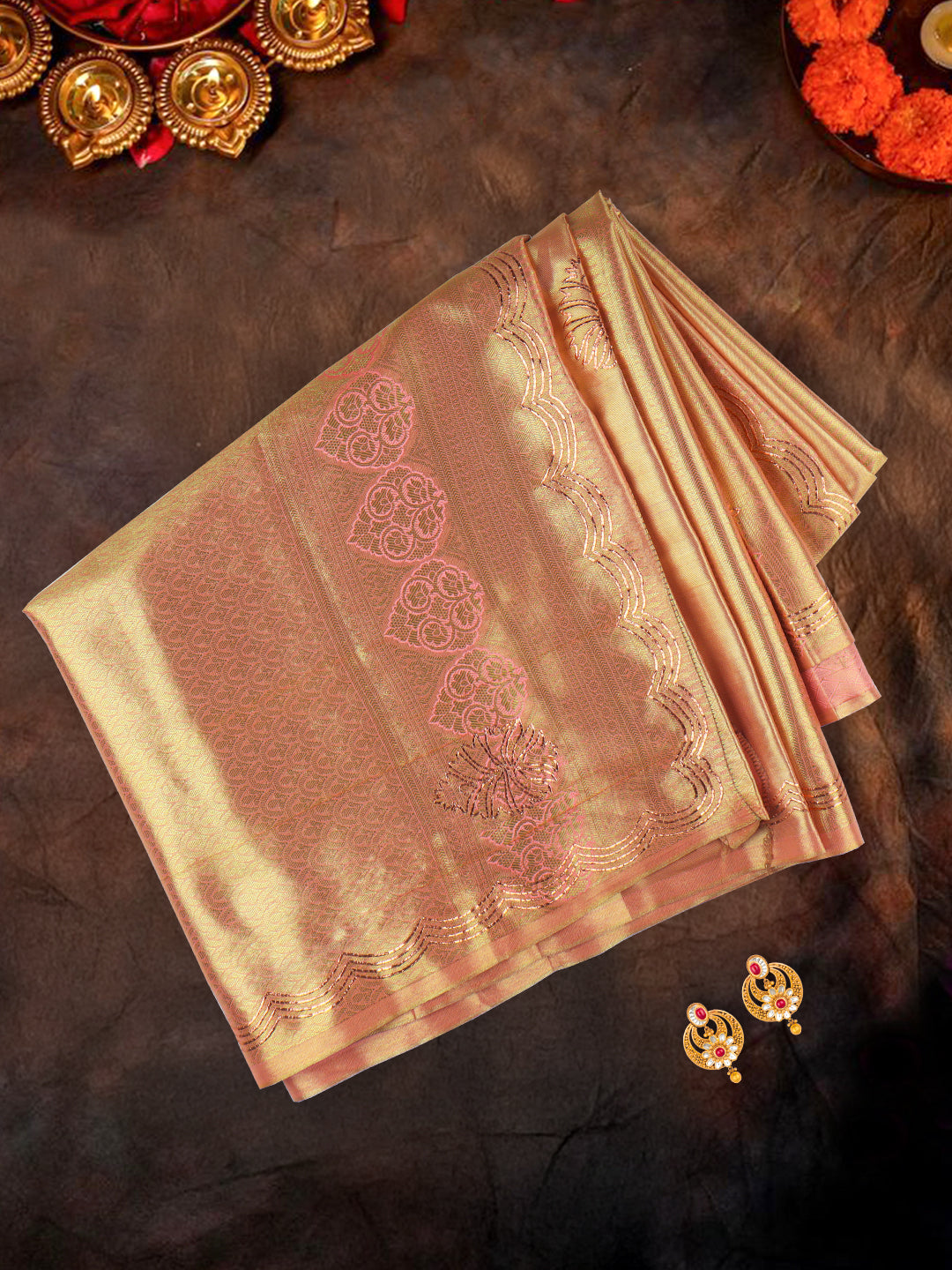 Women Peach Semi Silk Saree SS326
