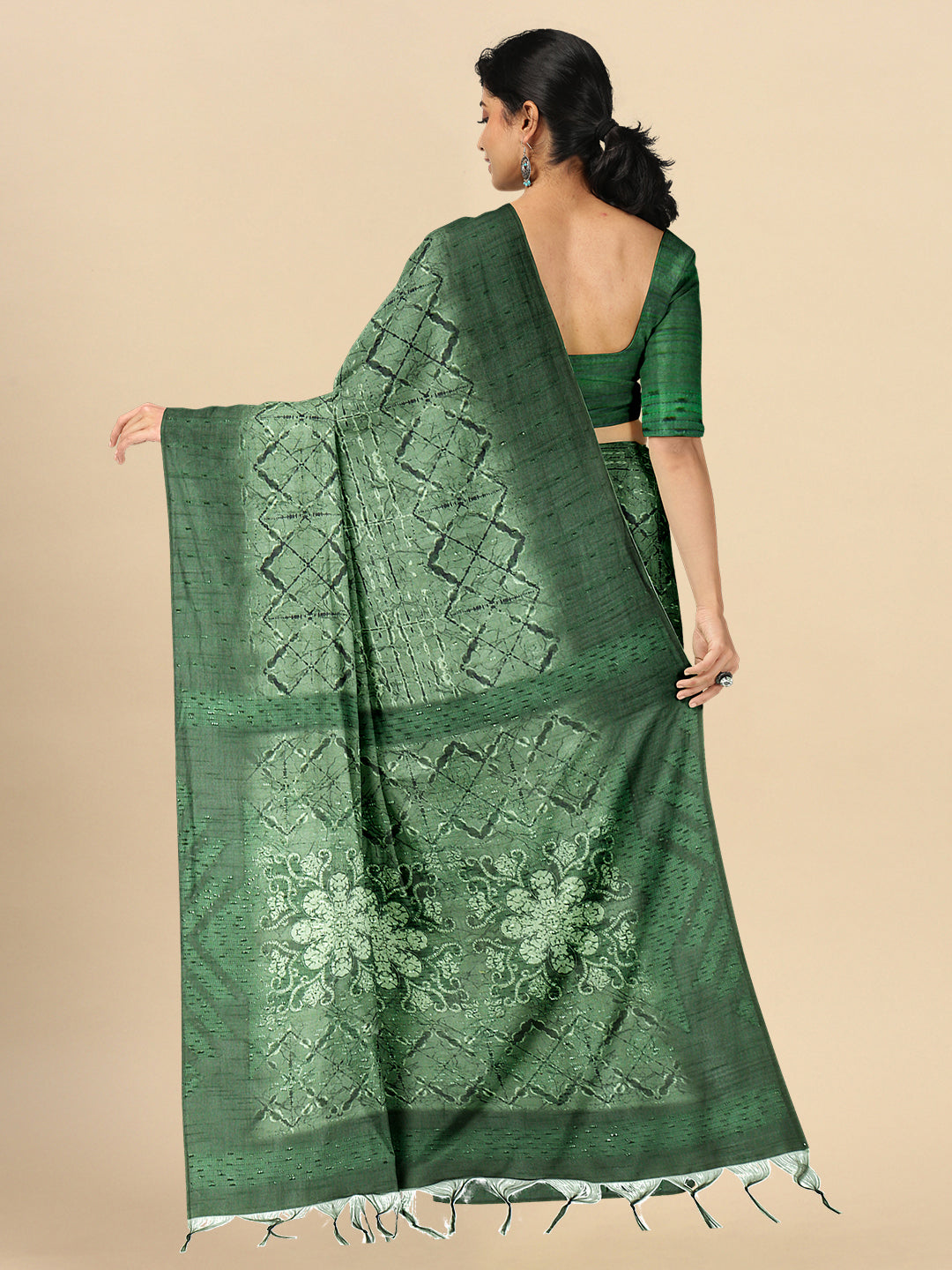 Semi Cotton Green Colour Printed Saree SCS47