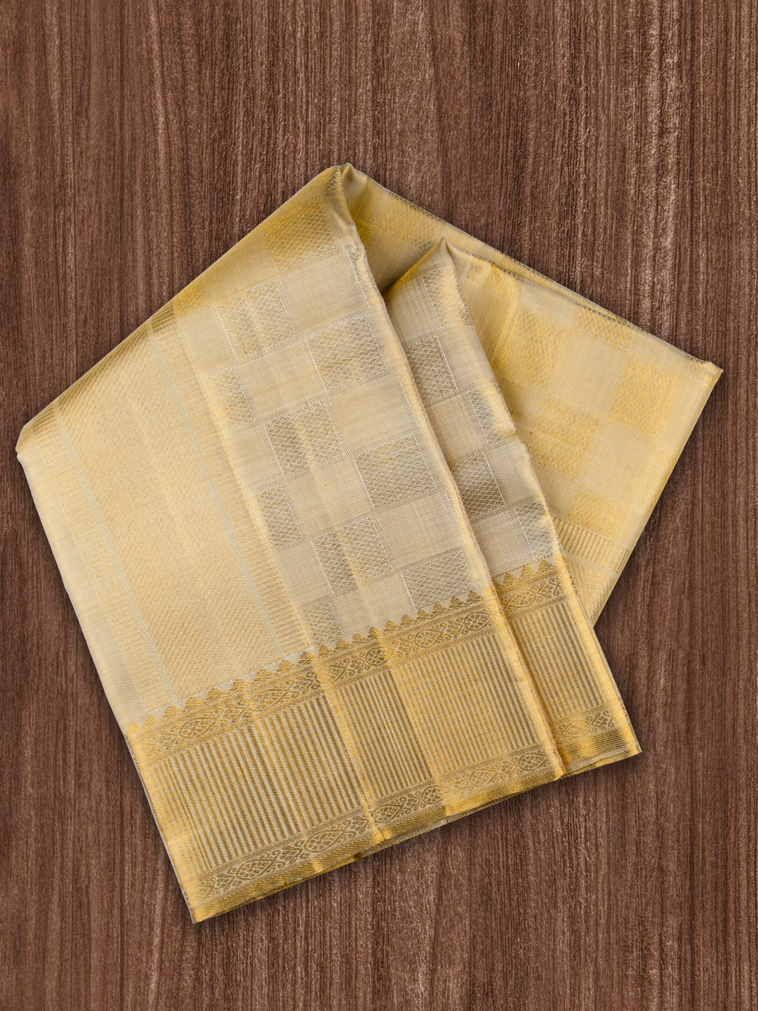 Men 100% Pure Silk 5" Jari Gold  Border Amirtham