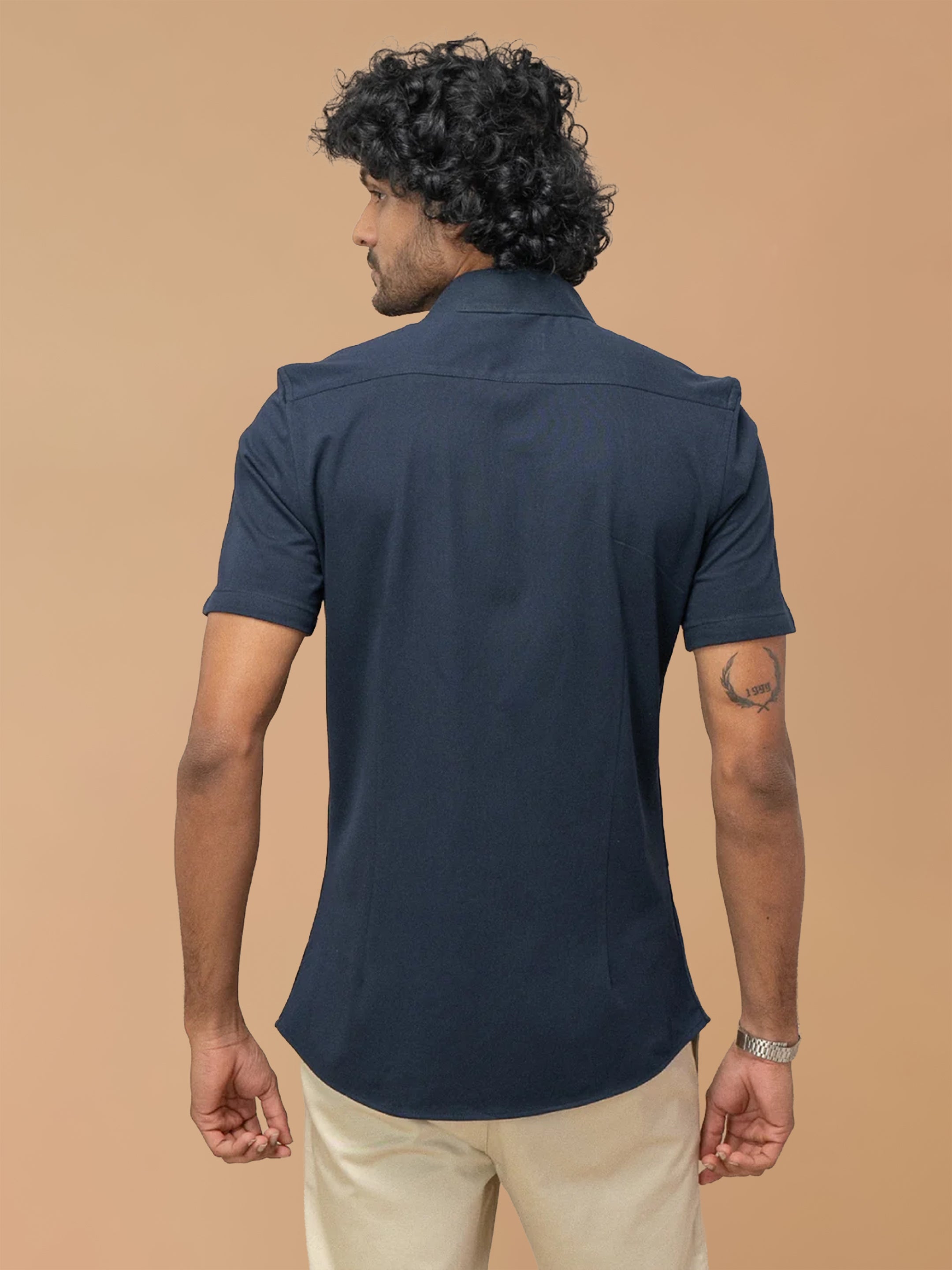Cotton Rich Navy Slim Fit Knit Shirt ER5