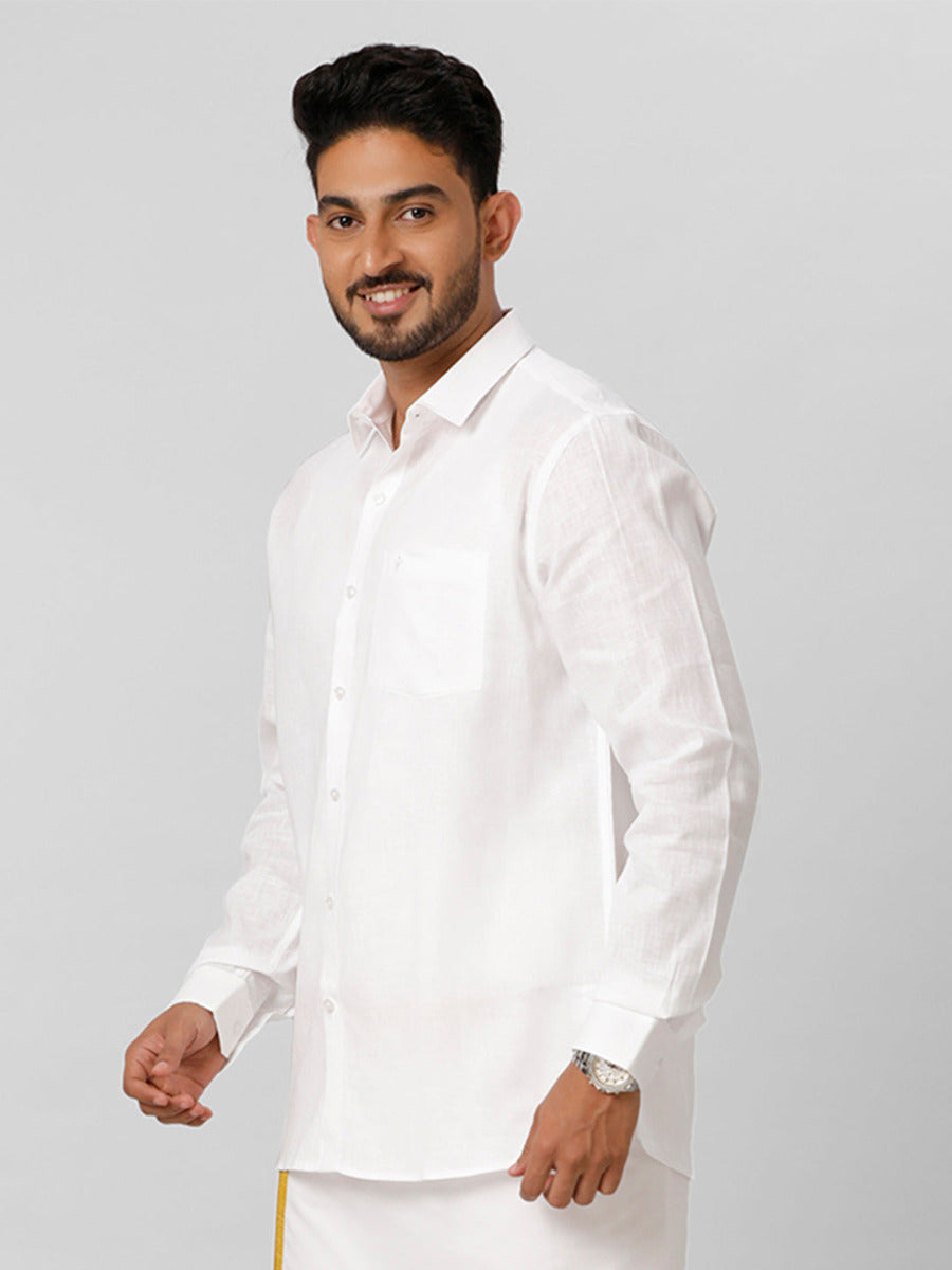 Mens Rich Linen Cotton White Shirt