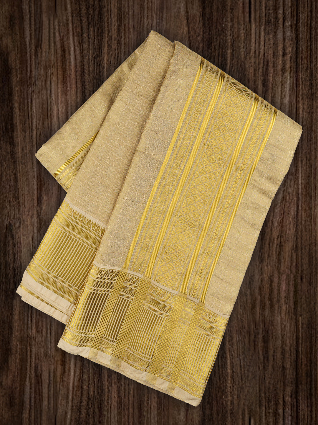 Mens Art Silk Dhoti & Shirting Set Gold Brahmotsavam B6