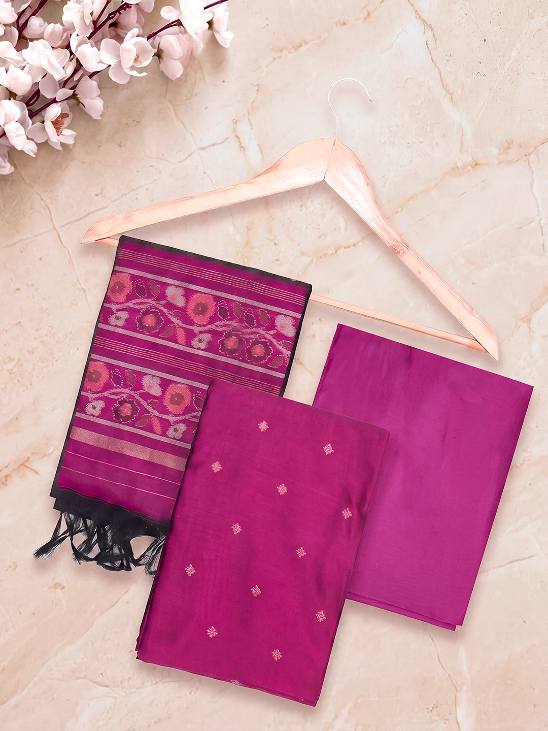 Women Semi Tussar Dress Material Purple with Black DM369