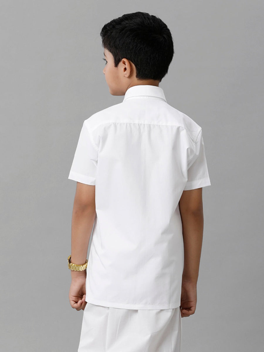 Boys Cotton Half Sleeves White Shirt-Back view