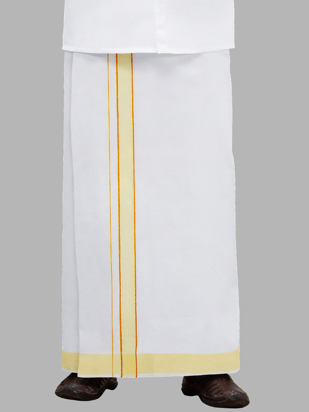 Men Yellow Adjustable Pocket Dhoti with Fancy Border GACJ22