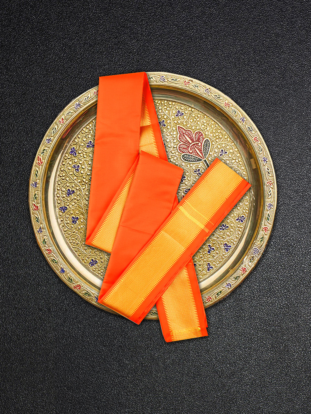 Jari Shawl/Ponnadai 501  - Orange Colour