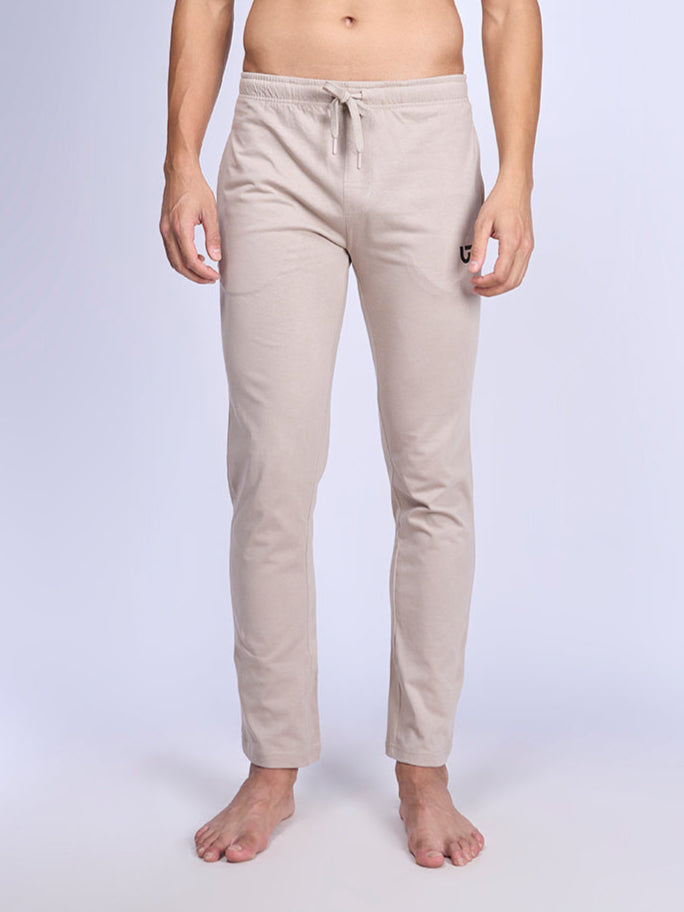 Men Combed Cotton Rich Regular Fit Track pant with Side Pockets Beige AGT6