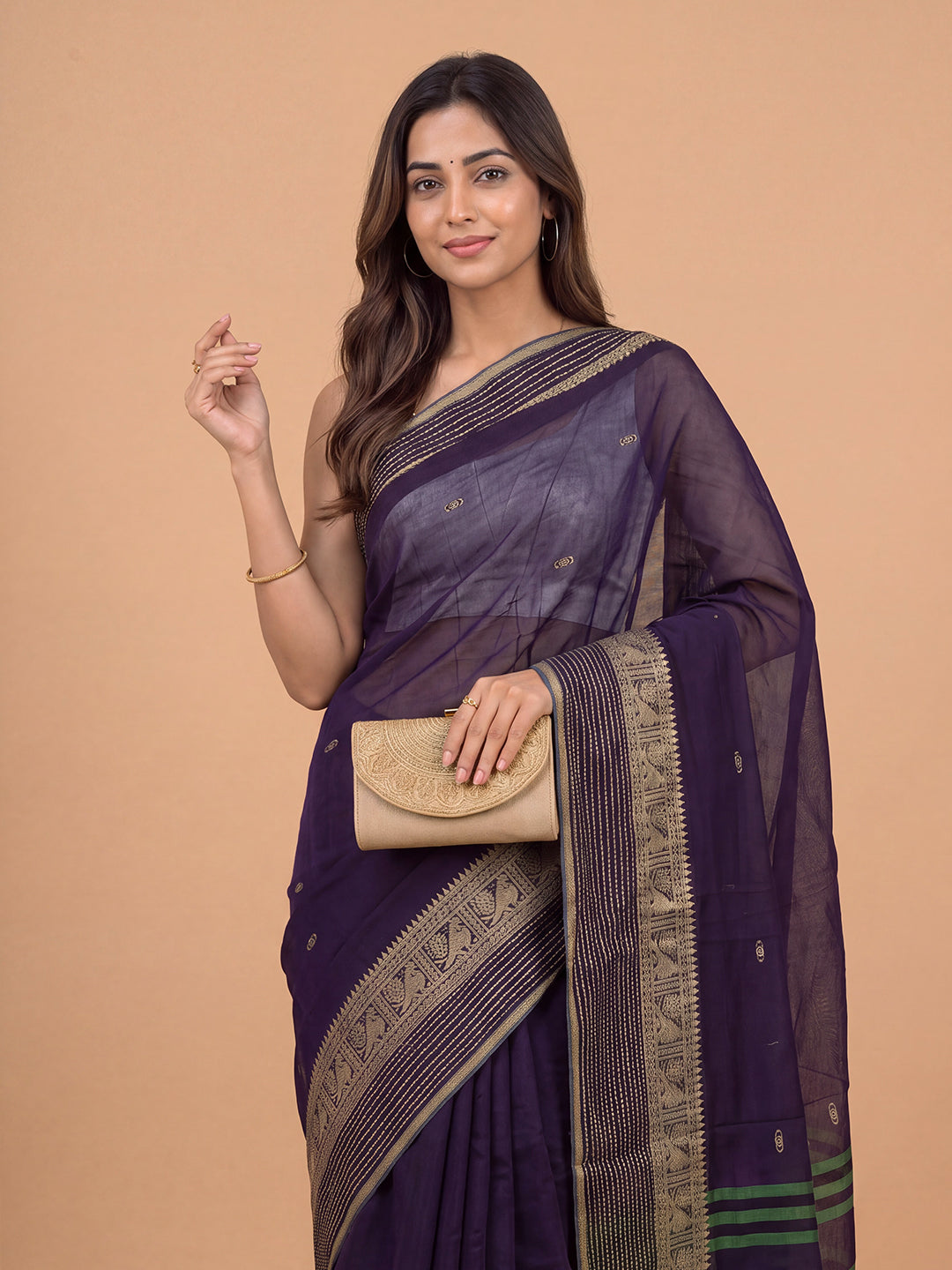Women Mercerised Cotton Deep Blue Embroidered Saree PCS294