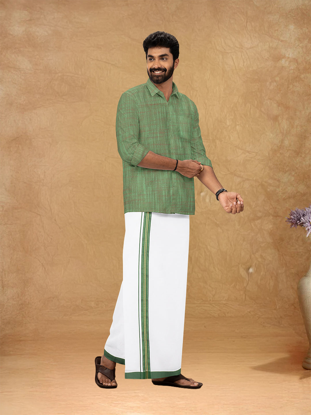 Couple Combo Shirt & Dhoti Set with Saree Green PCS168