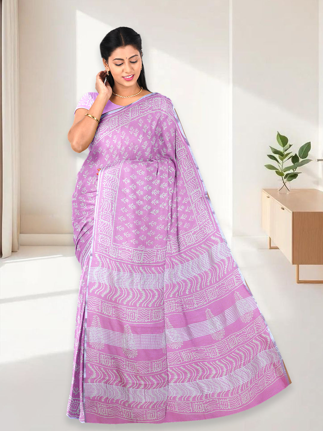 Women Light Pink Semi Tussar Printed Saree ST302