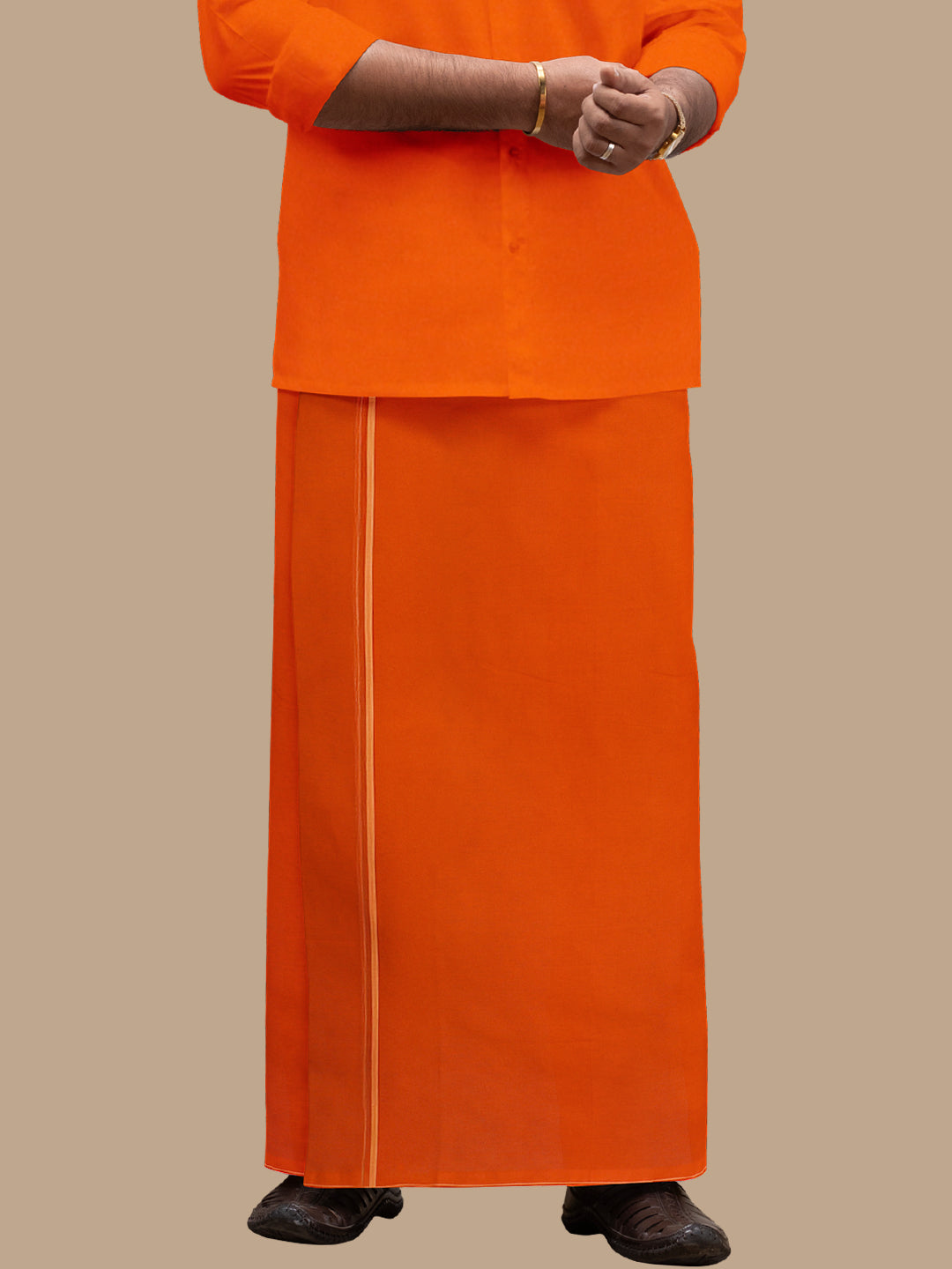 Men Assorted Border Readymade Single Dhoti Orange