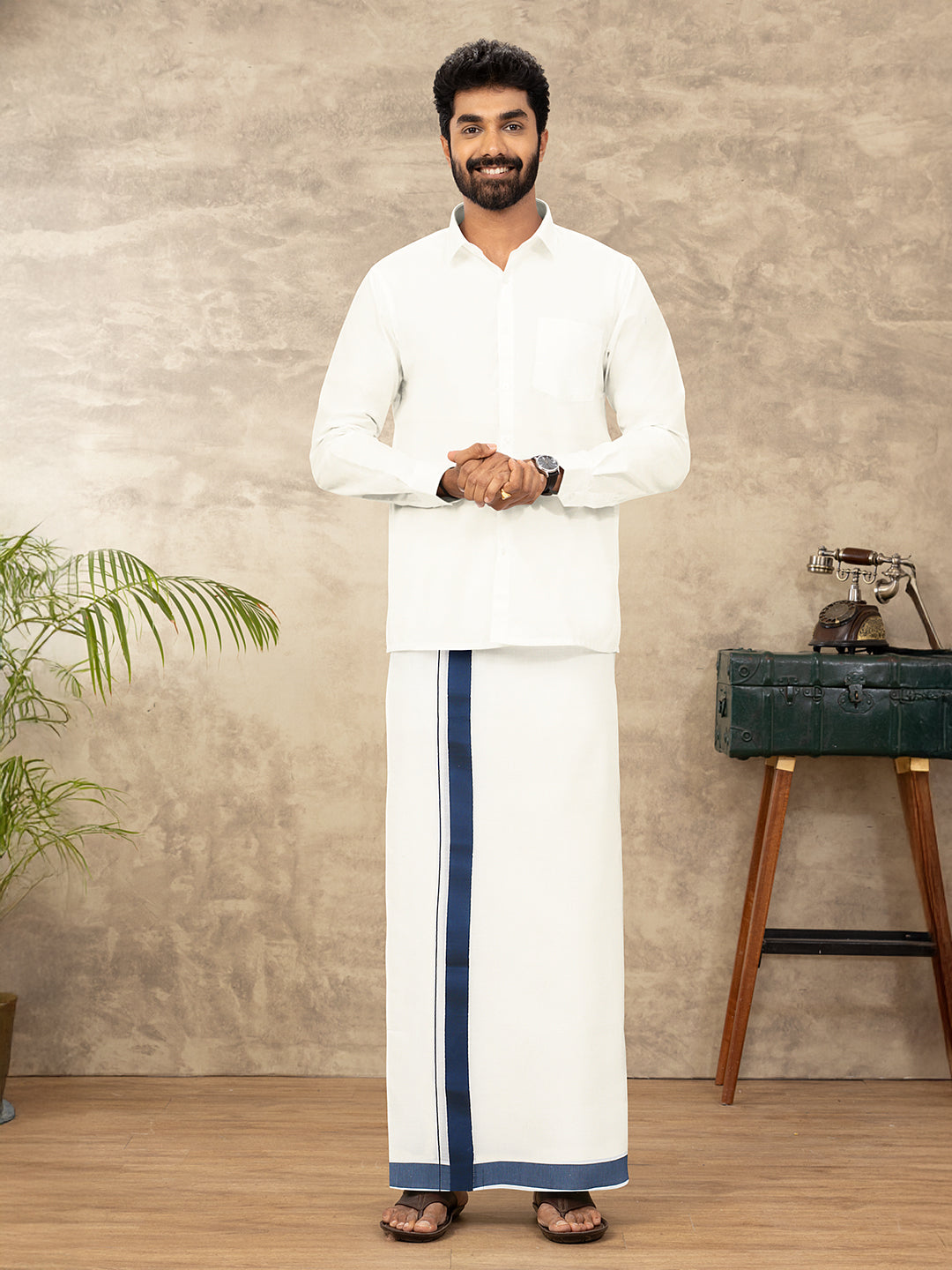 Men Kora Cotton Double Layer Dhoti with Fancy Border TKS13