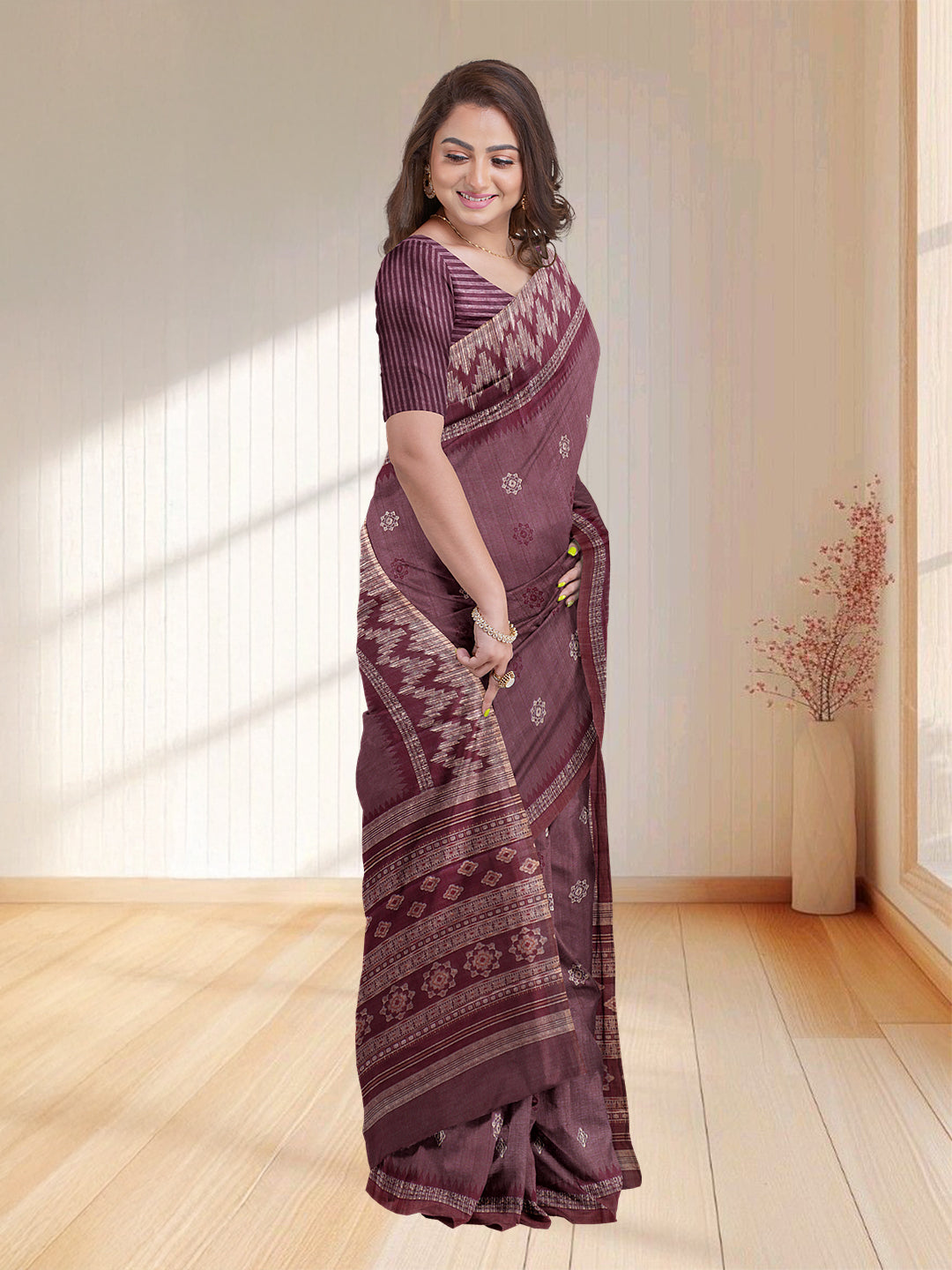 Couple Combo Shirt & Dhoti Set with Saree Wine Berry ST243