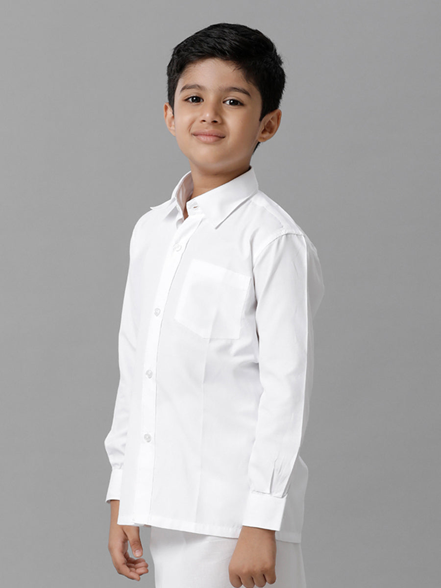 Boys Cotton Full Sleeves White Shirt - Side View