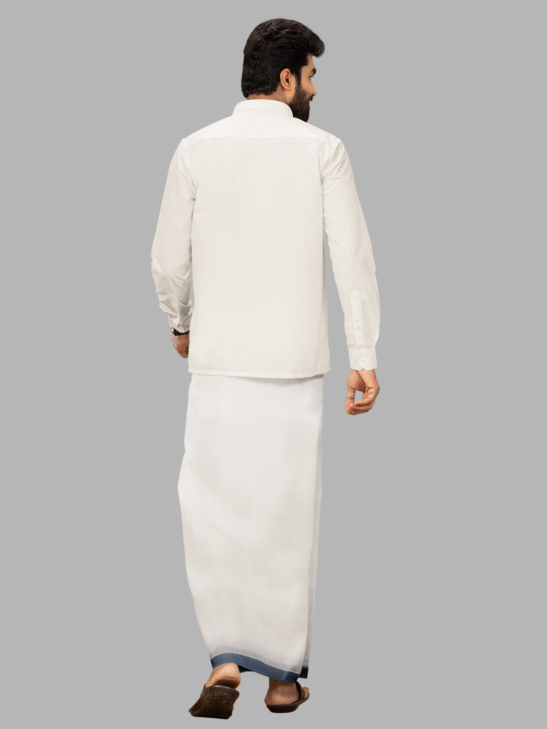 Men LightBlue Fancy Border Double Layer White Dhoti RP5