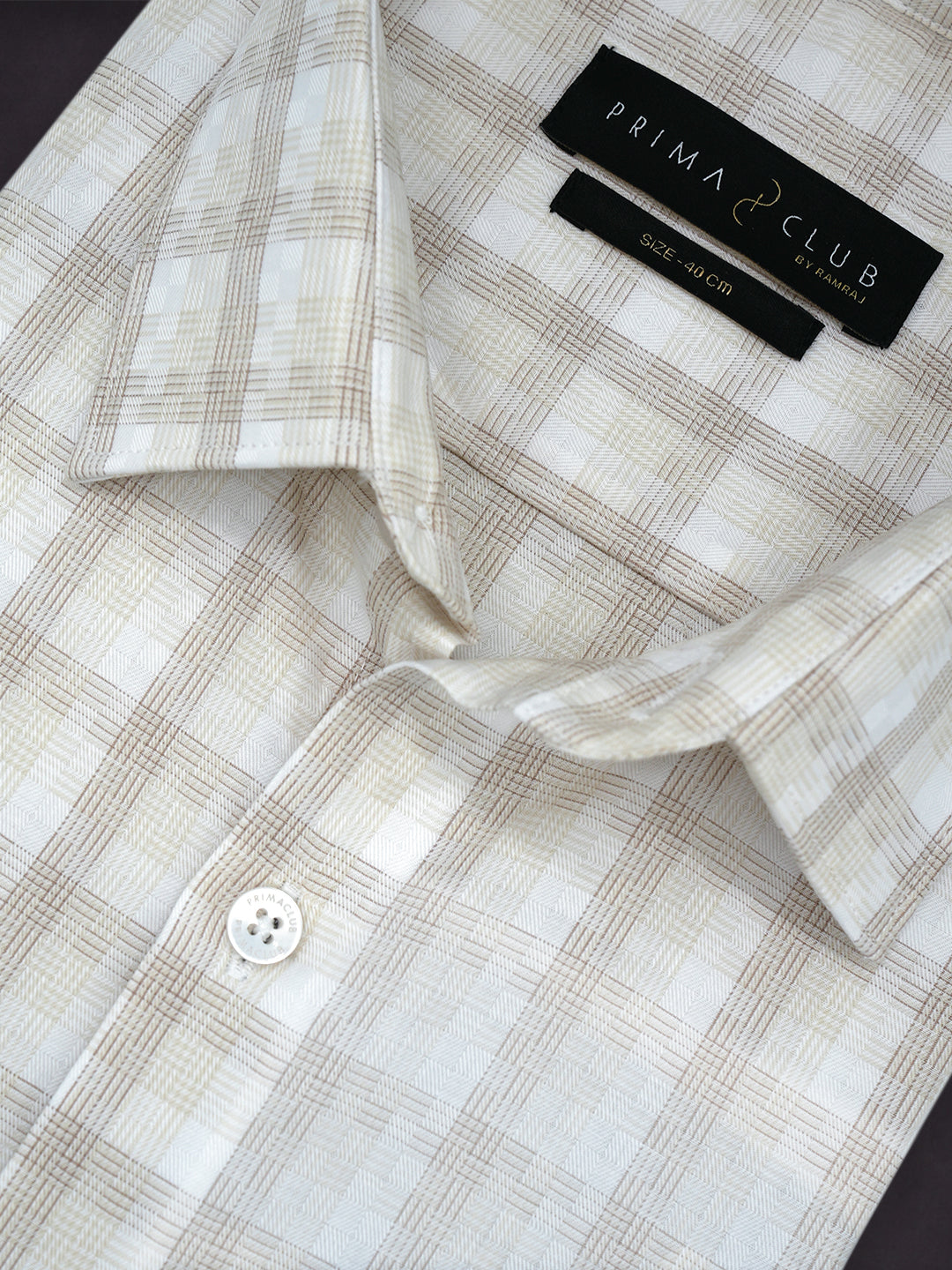 Prima Club Premium Cotton Dobby LT Beige Checked Regular Fit Shirt SRBJ4