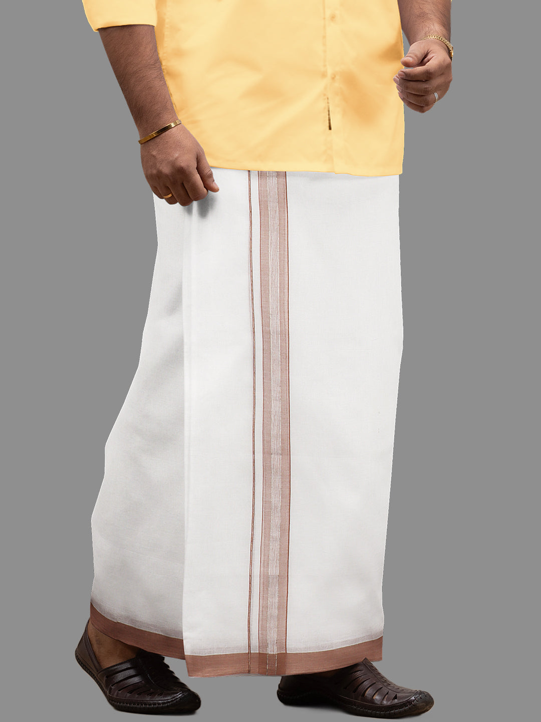 Mens Brown Fancy Jari Border Double Dhoti RSF04