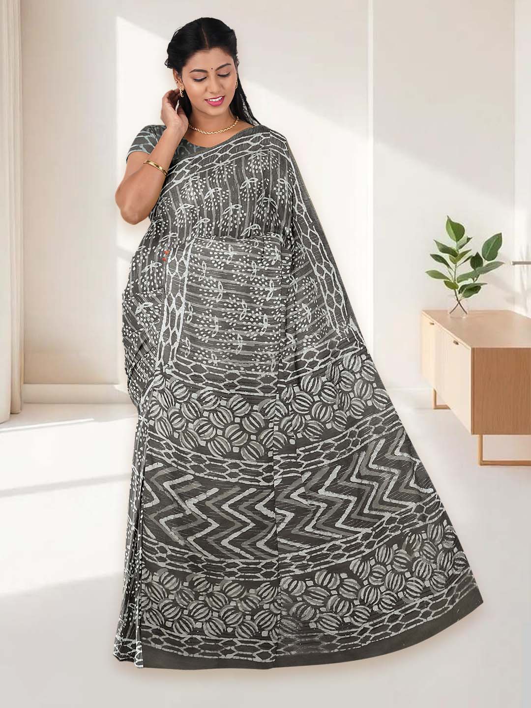 Women Sage Green Pure Cotton Saree PCS196