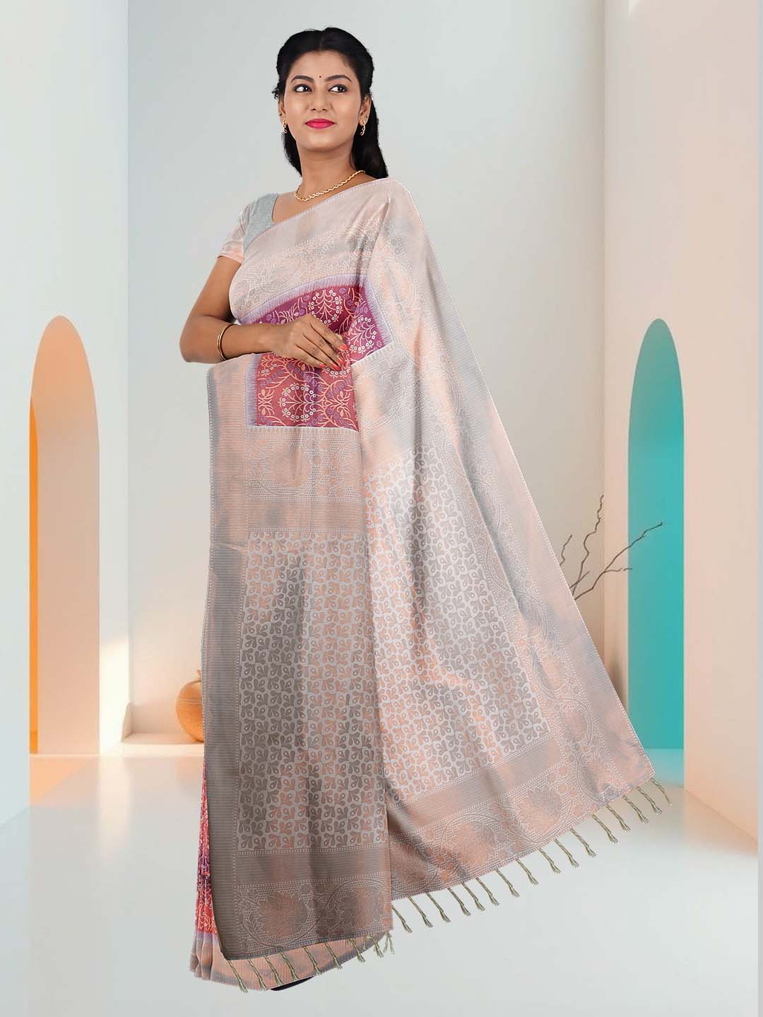 Women Grape with Green Art Silk Printed Saree ASS57