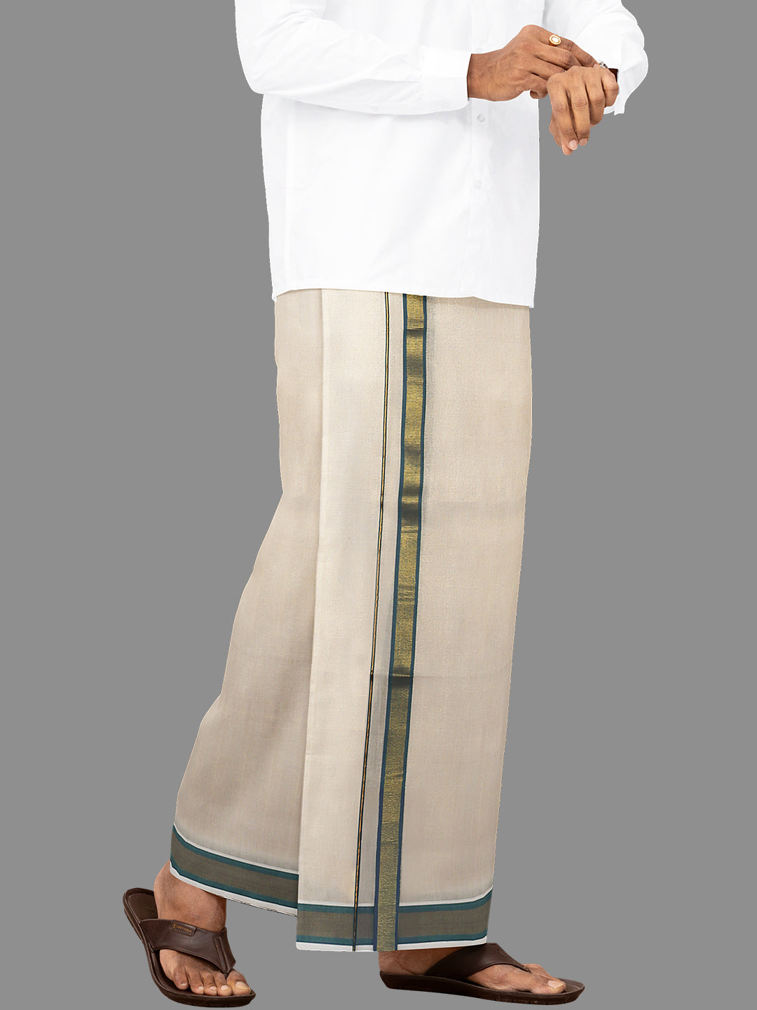 Men Single Gold Tissue Dhoti with Fancy Jari Border Clever Fancy 2