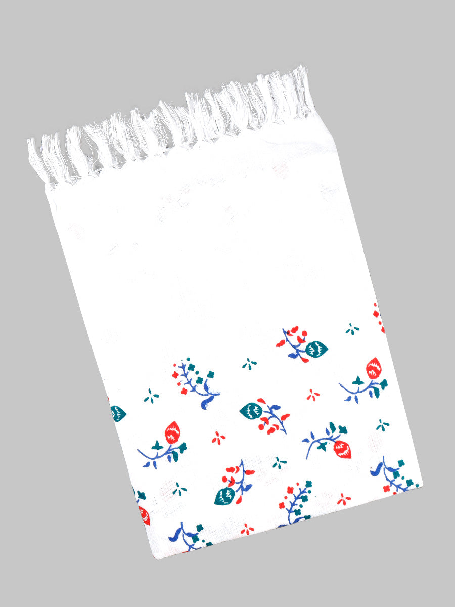 Misty Rose Cotton White Print Bath Towel-View three
