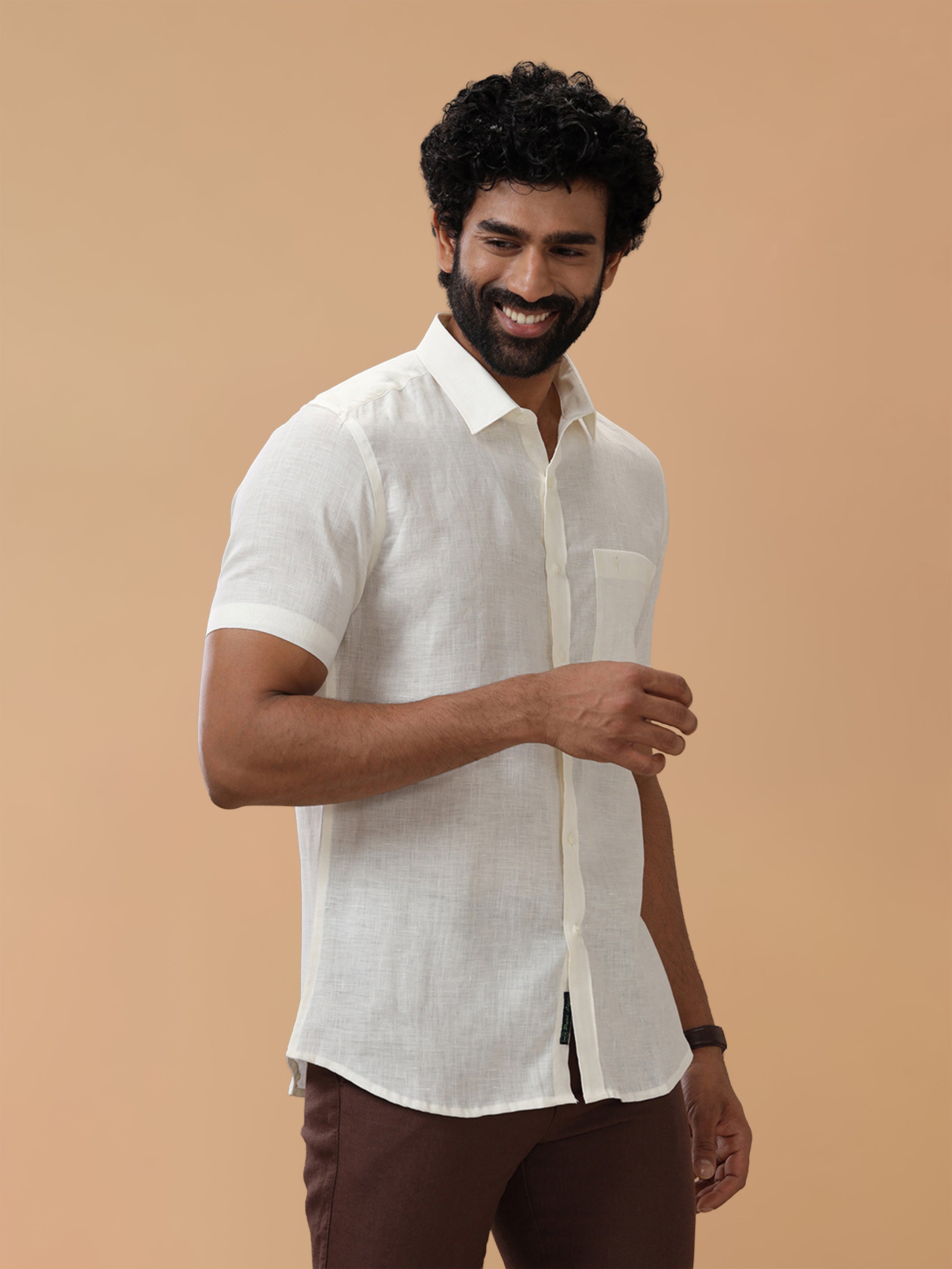 Pure Linen Cream Smart Fit Shirt L38