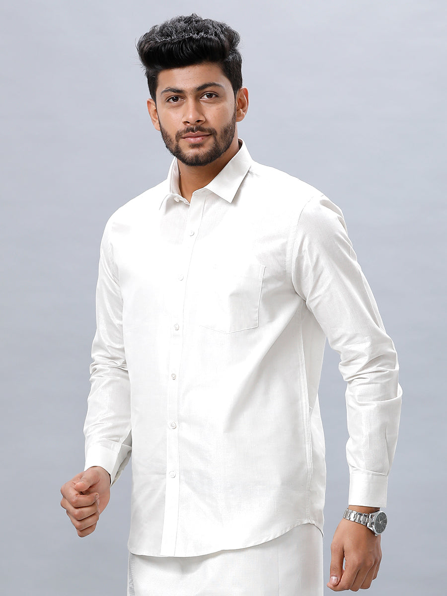Mens Silver Tissue Full Sleeve Shirt Sangalpam-Front view