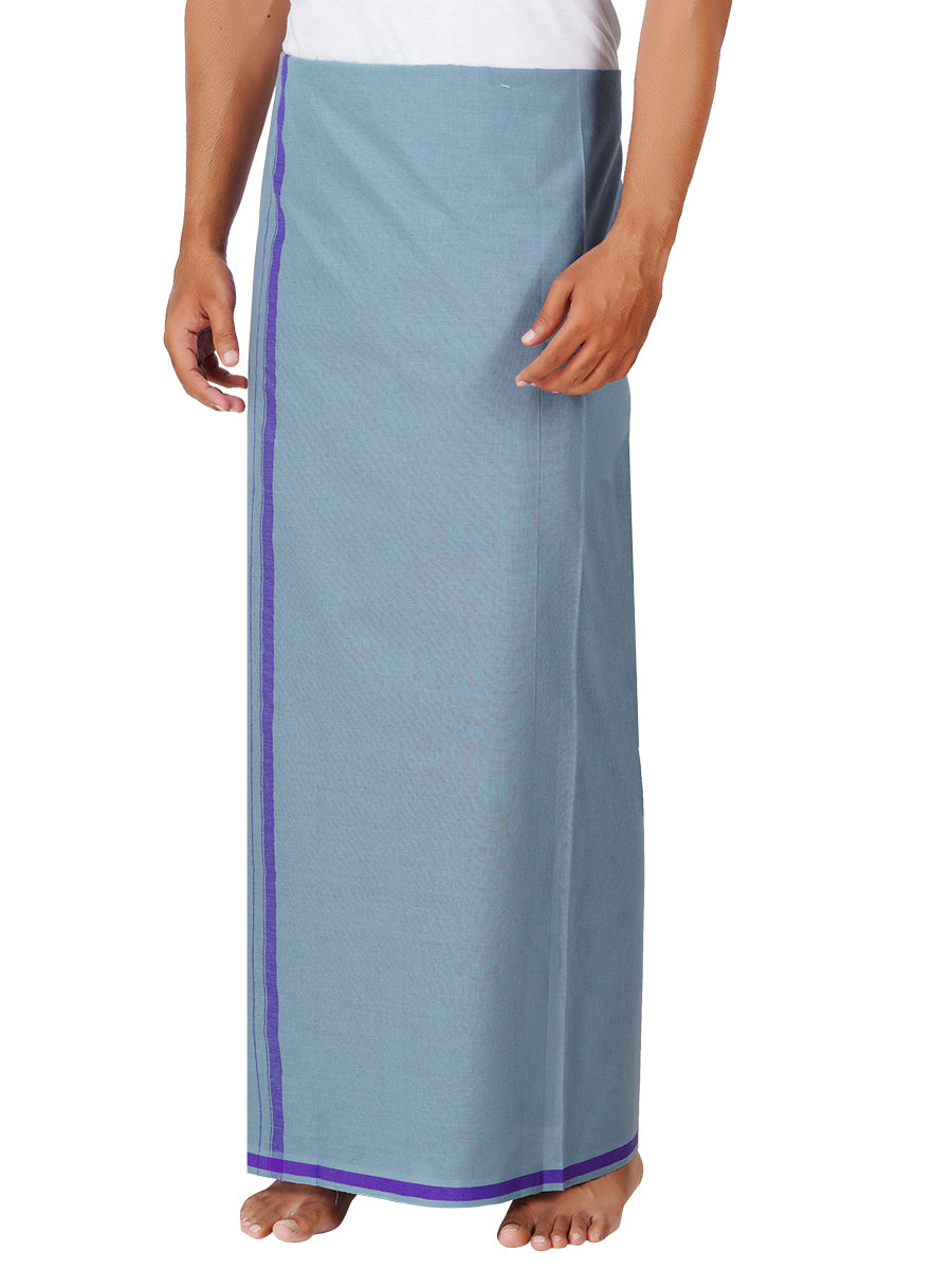 Mens Grey Lungi with Fancy Border Enrich Colour 3-Side view