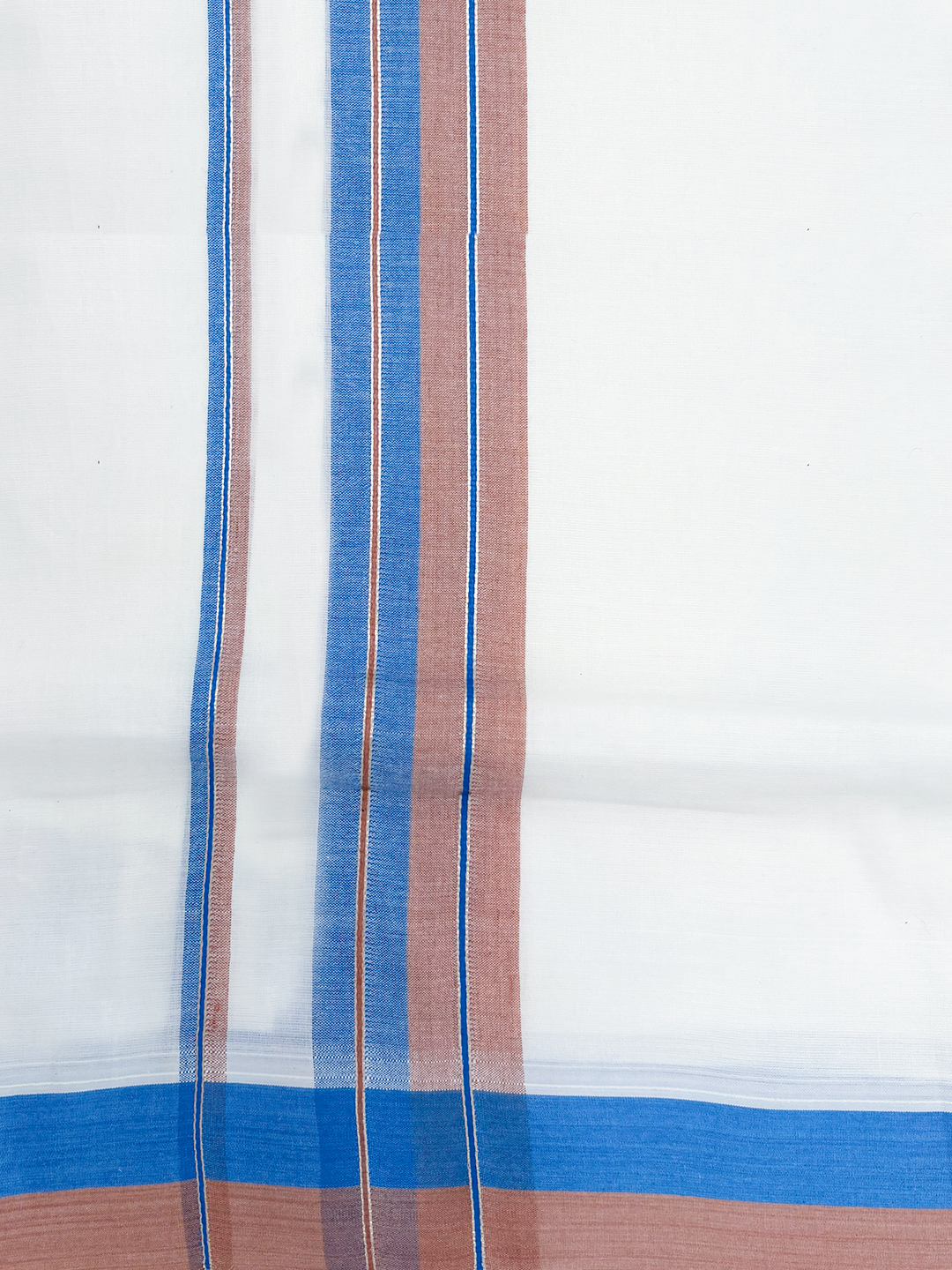 Double Layer 100% Cotton White Dhoti With Colour Jari Border - EJF30