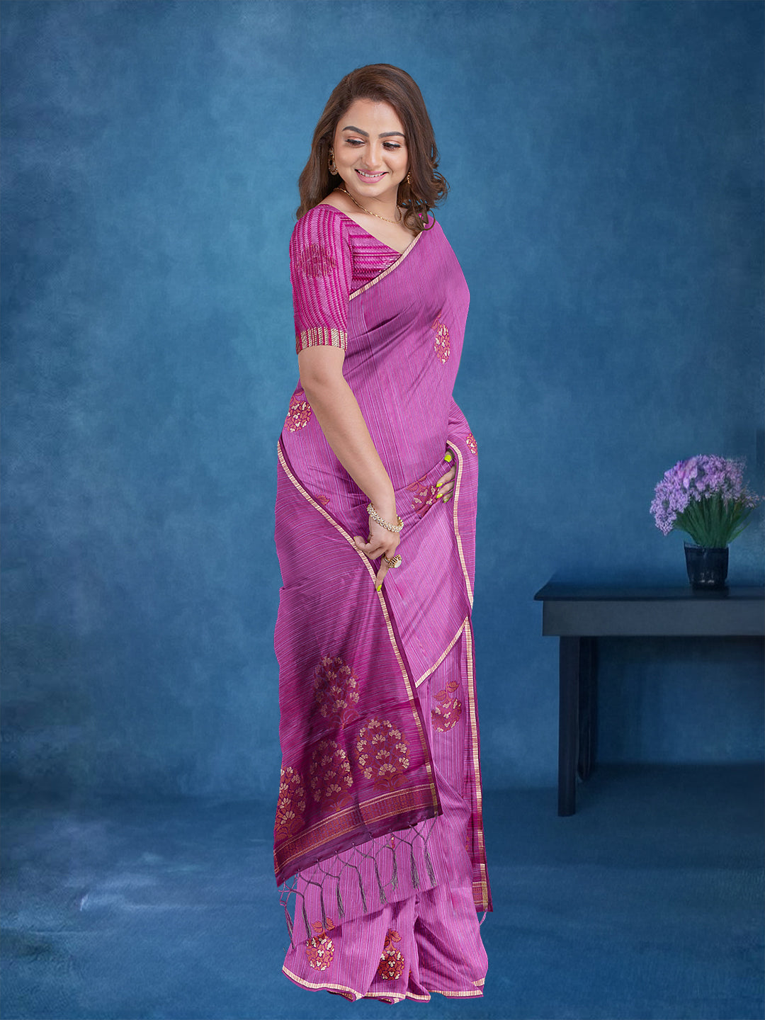 Couple Combo Shirt & Dhoti Set with Saree Majenta ST214