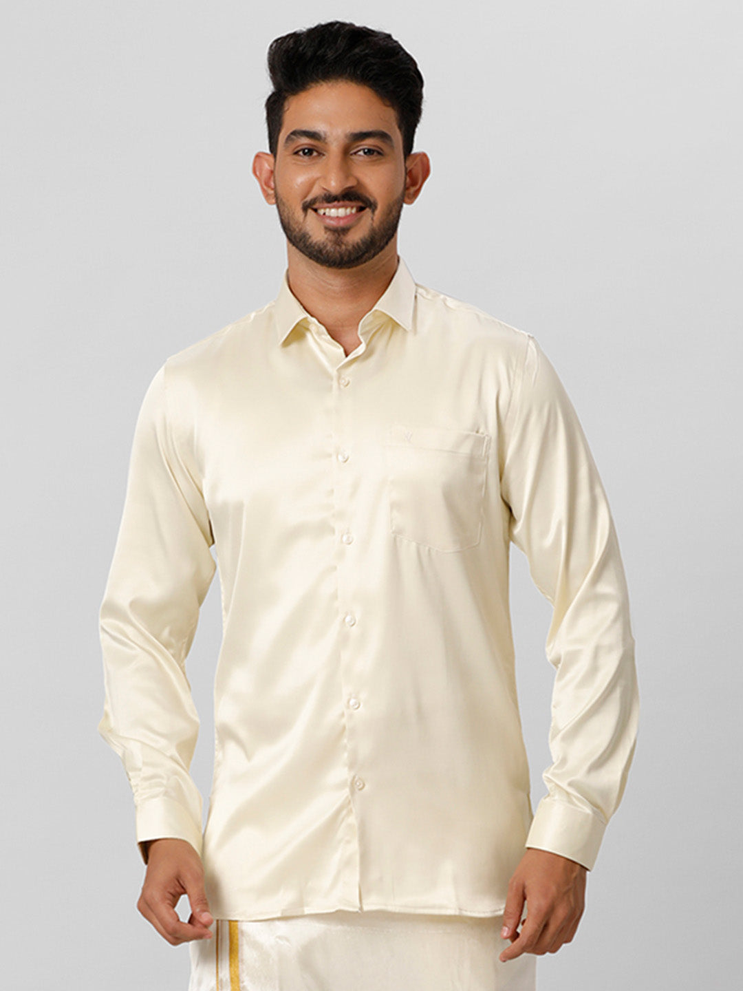 Mens Party Wear Cream Full Sleeves Shirt-2