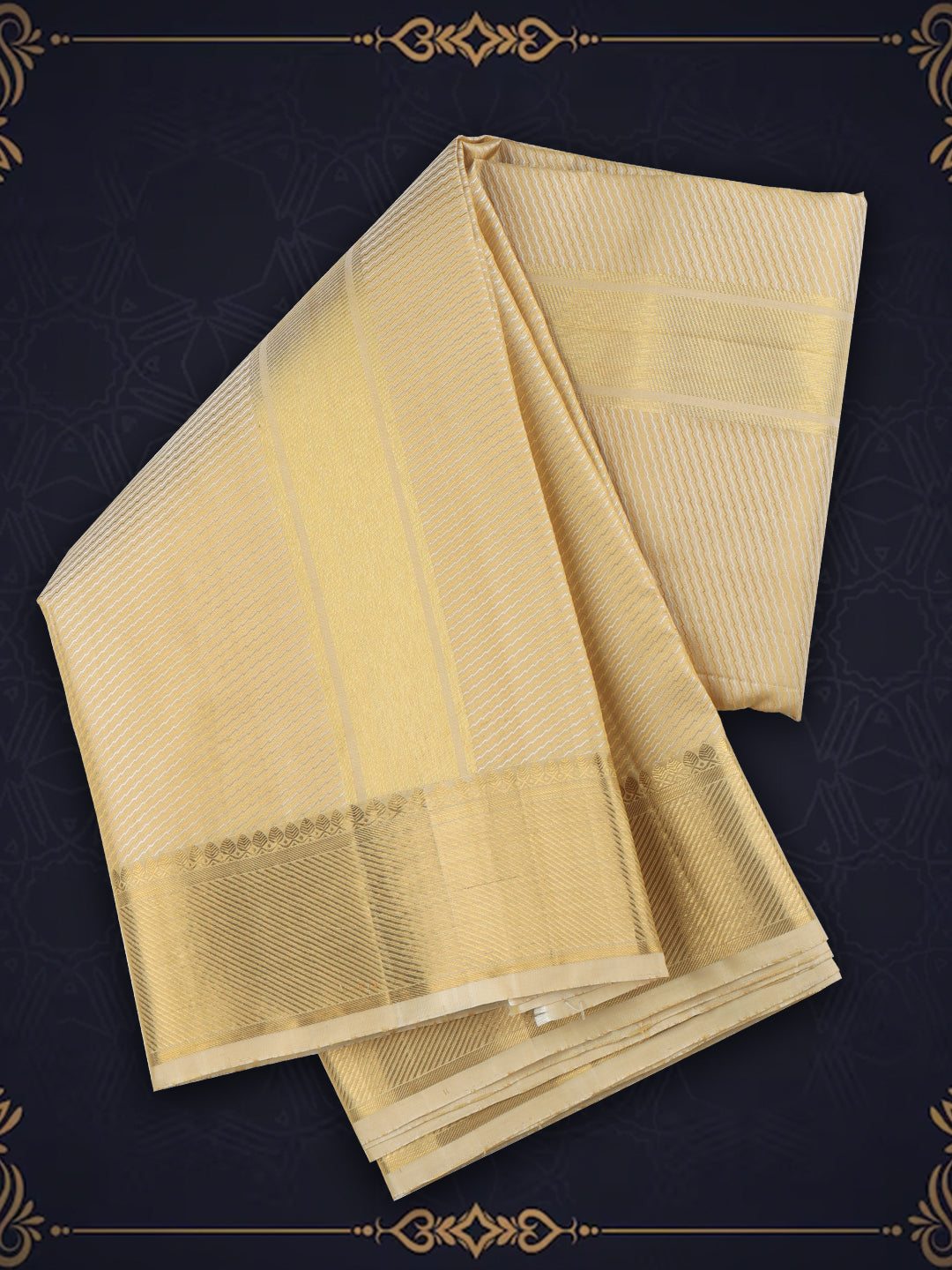 Men Pure Silk Dhoti and Towel Set with 2-gram Gold Jari Border Amirtham