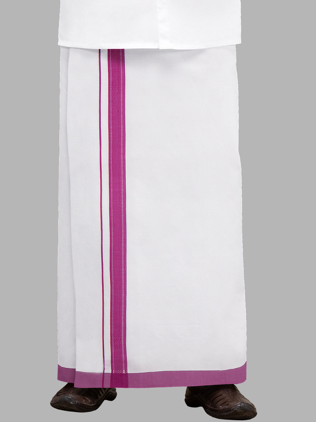 Men Violet Adjustable Pocket Dhoti with Fancy Border GACF09