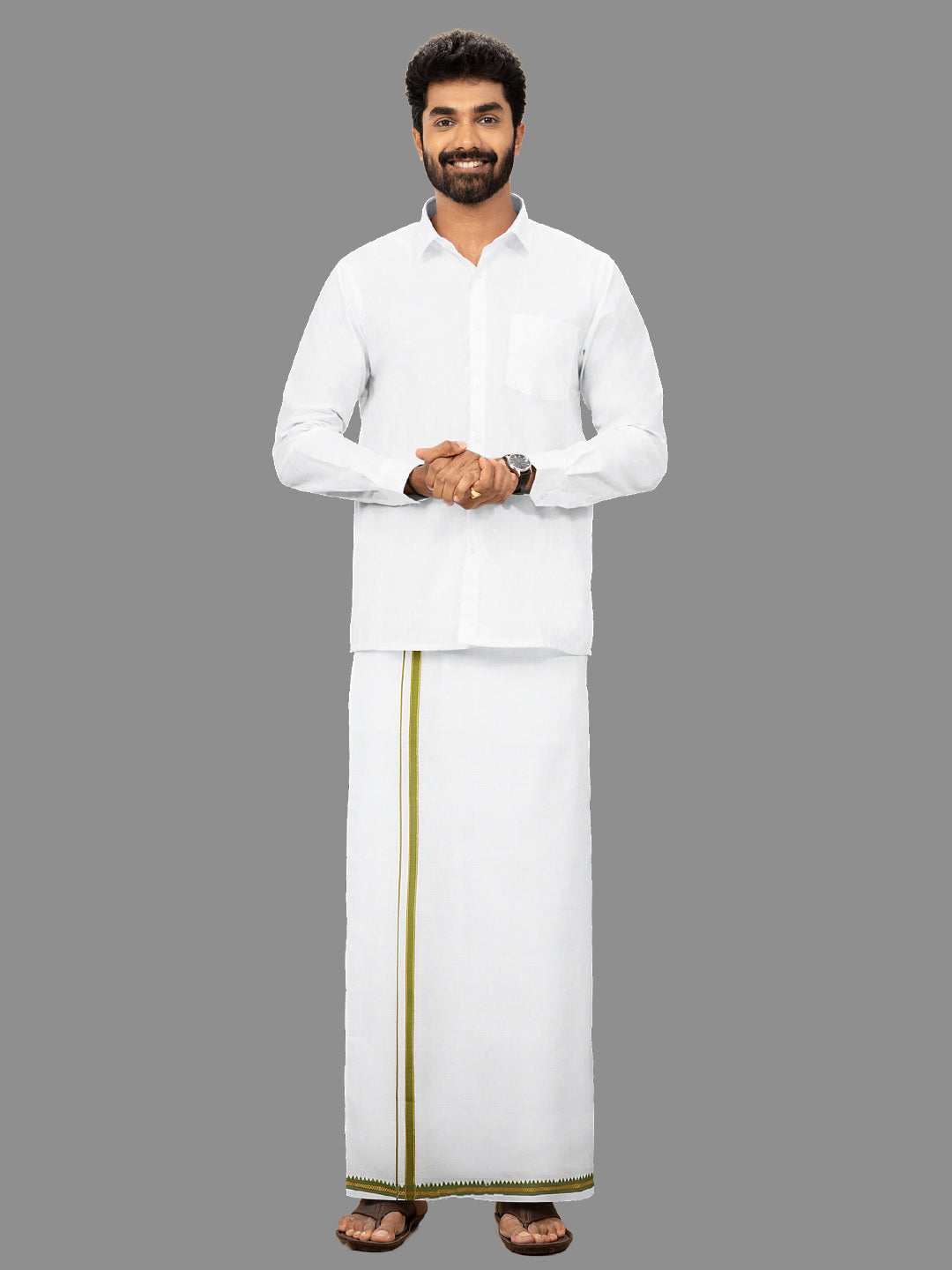 Men Light Green Fancy Border Single Dhoti Fancy Pet FP07