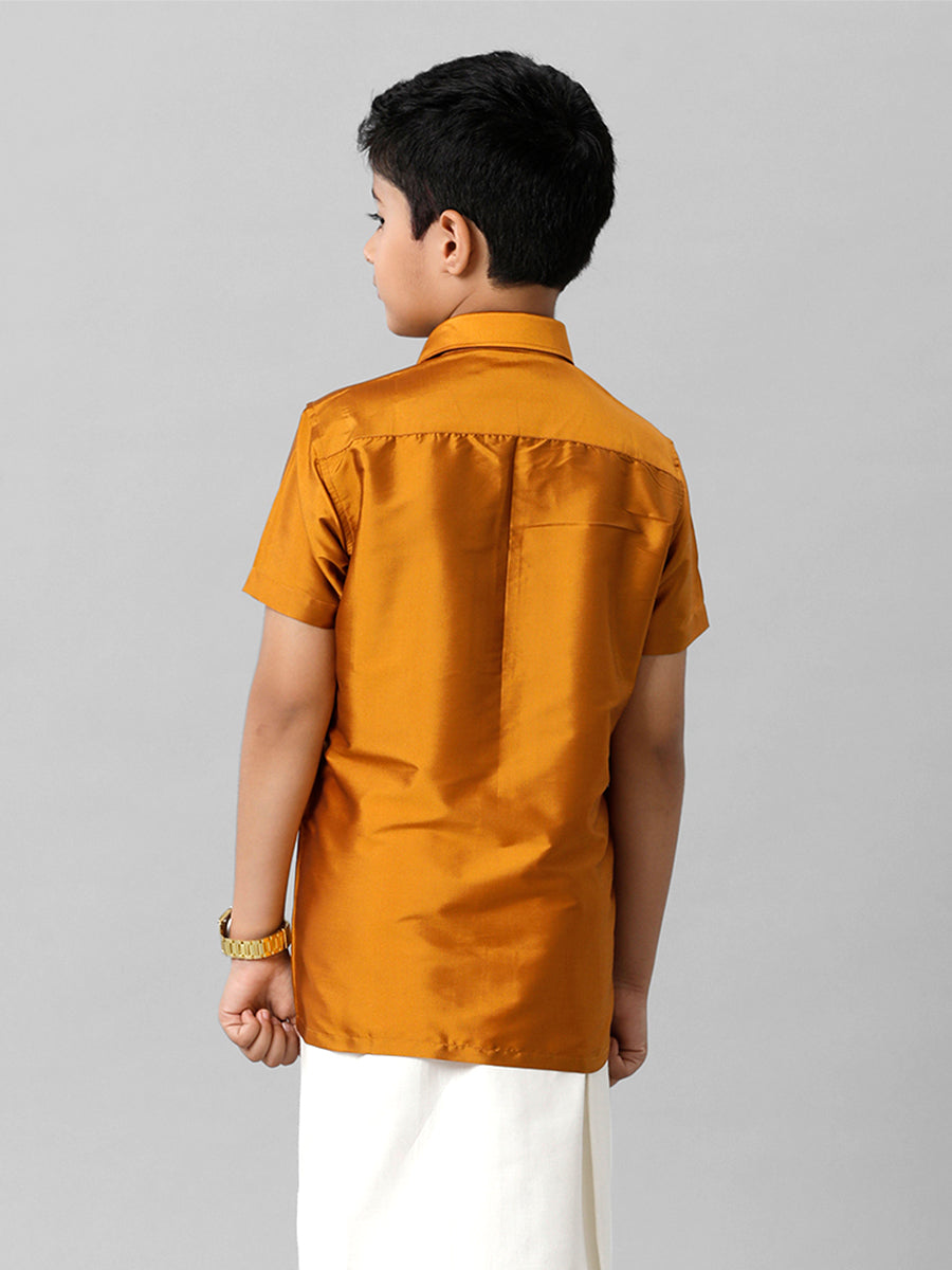 Boys Silk Cotton Mustard Half Sleeves Shirt K37-Back view