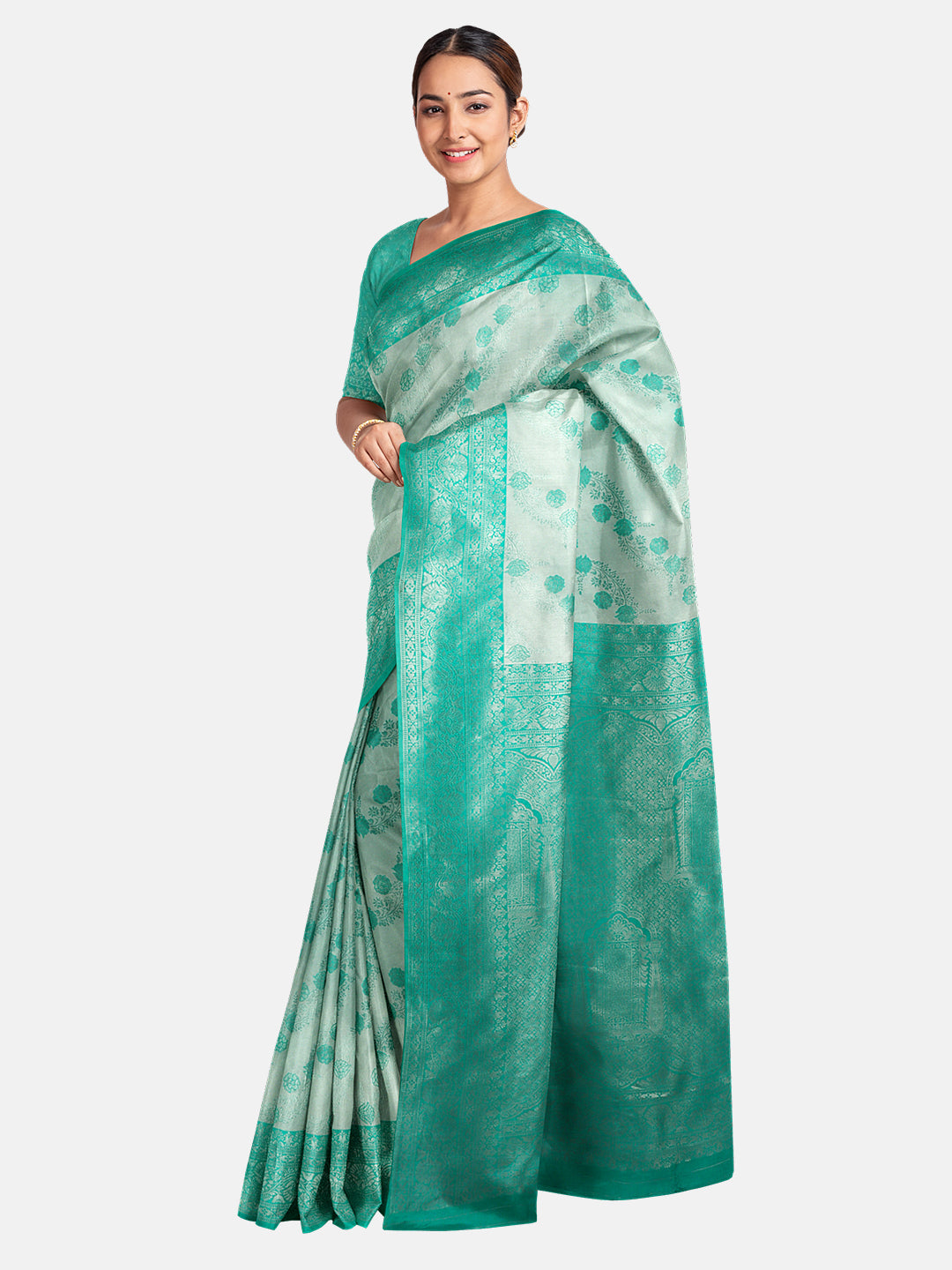 Womens Semi Silk Saree Green SS274