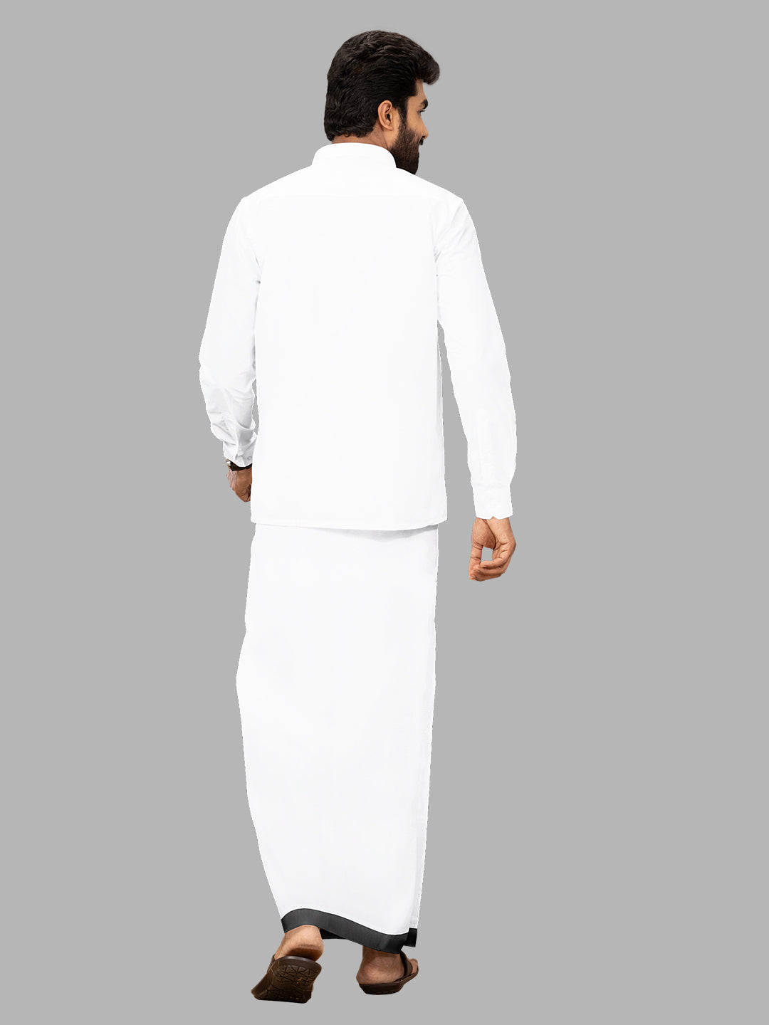 Men Black Fancy Border Single Layer White Dhoti Winner Plain