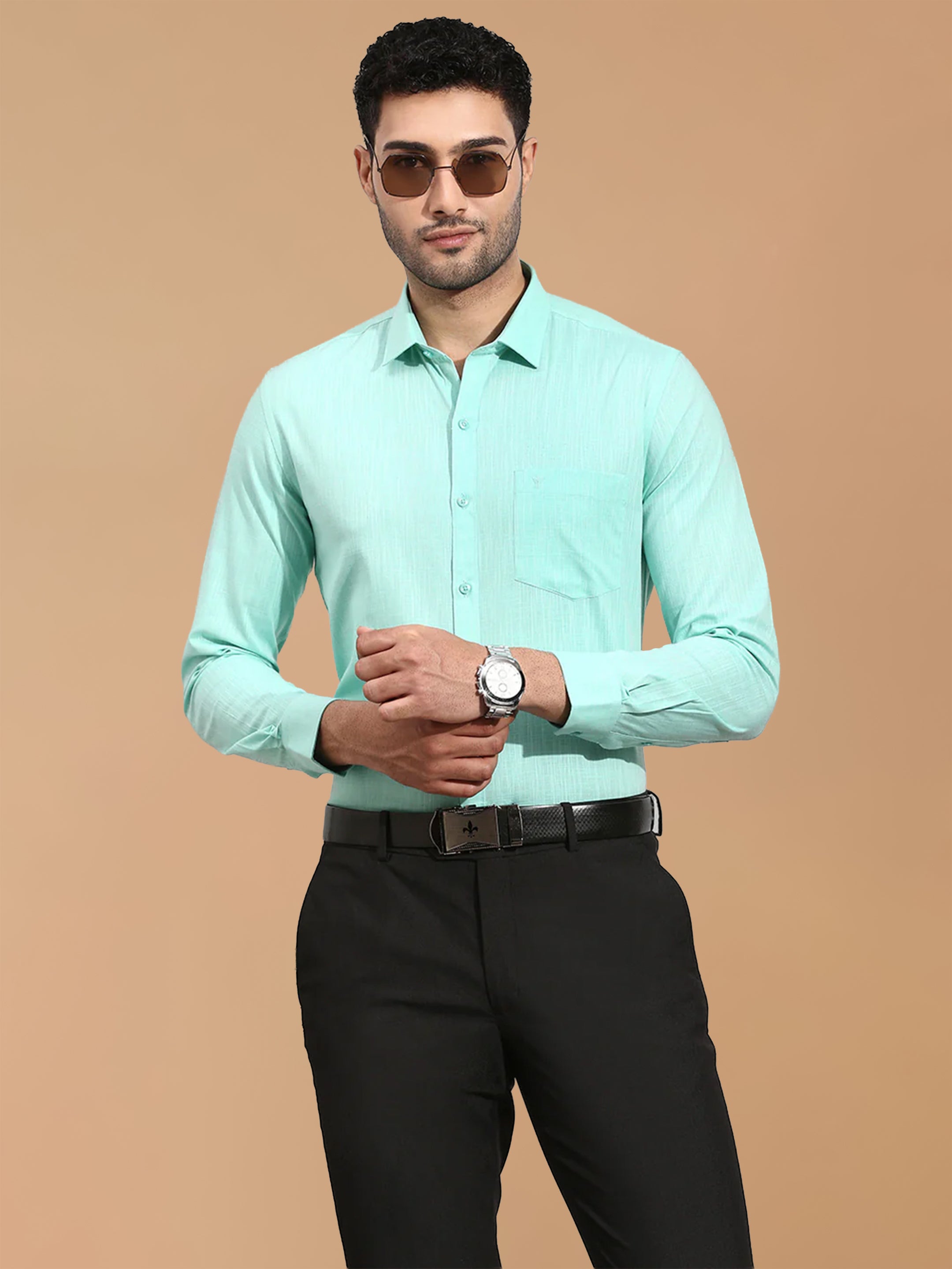 100% Cotton Vivid Cyan Smart Fit Shirt CL2 GT6
